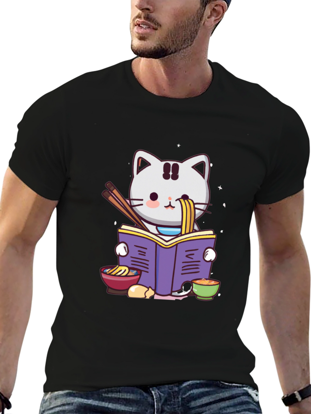 Ramen Cat Reading T-Shirt