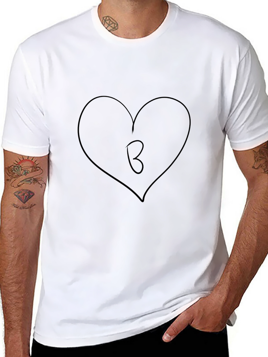 Heart Initial B Black T-Shirt