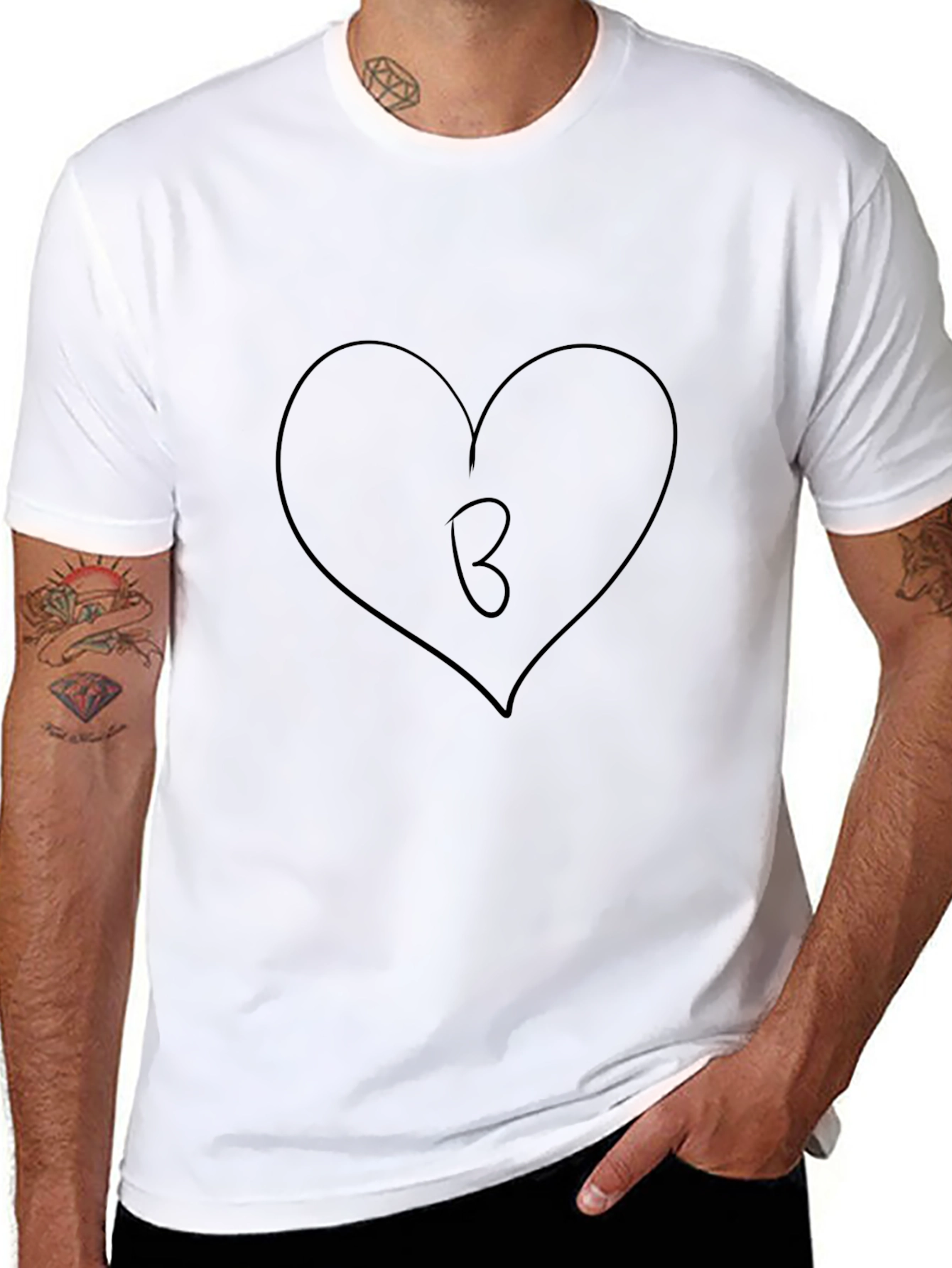 Heart Initial B Black T-Shirt