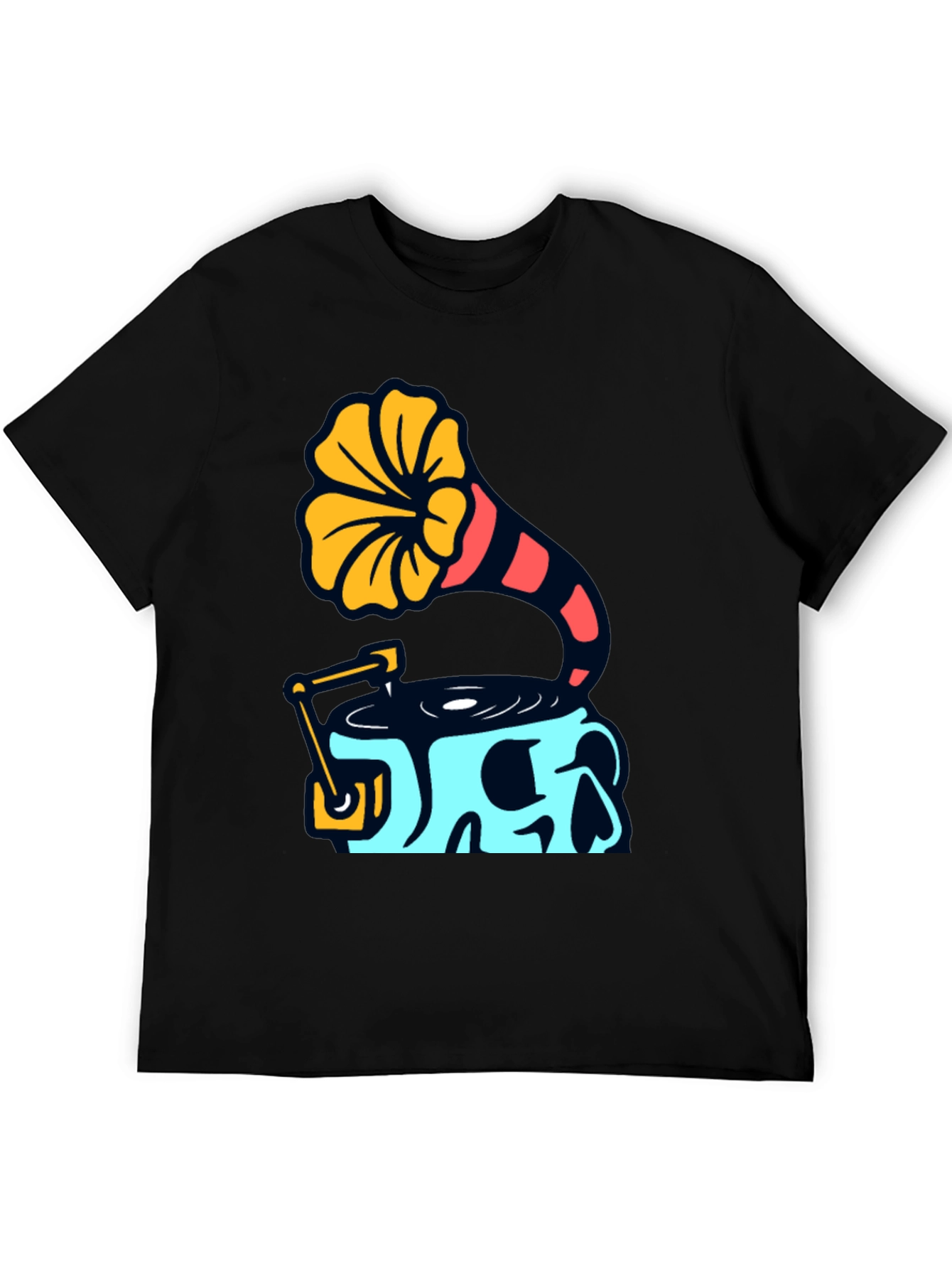 Skull Phonograph Graphic Tee - Retro Music Style
