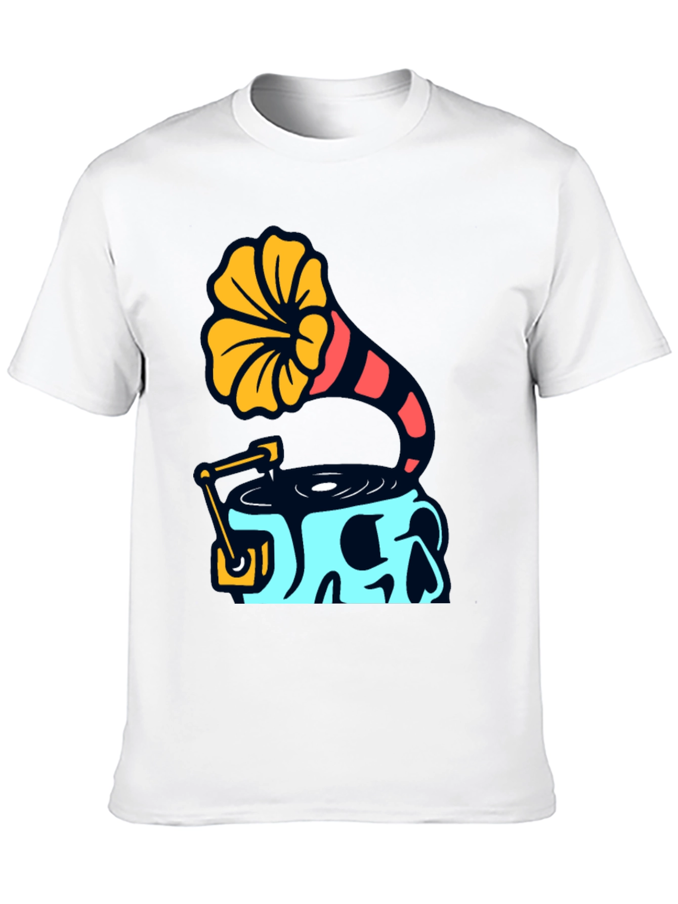 Skull Phonograph Graphic Tee - Retro Music Style