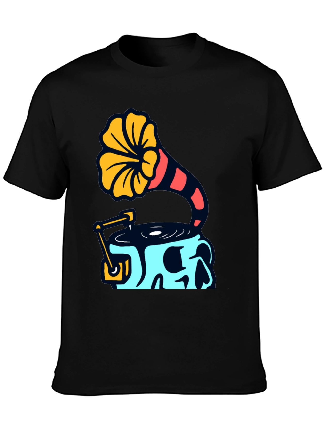 Skull Phonograph Graphic Tee - Retro Music Style