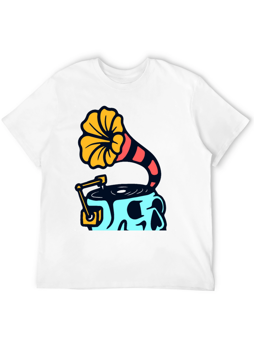 Skull Phonograph Graphic Tee - Retro Music Style