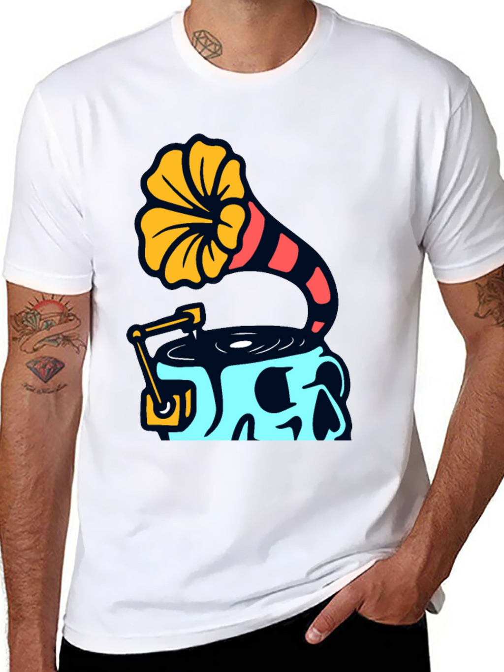 Skull Phonograph Graphic Tee - Retro Music Style
