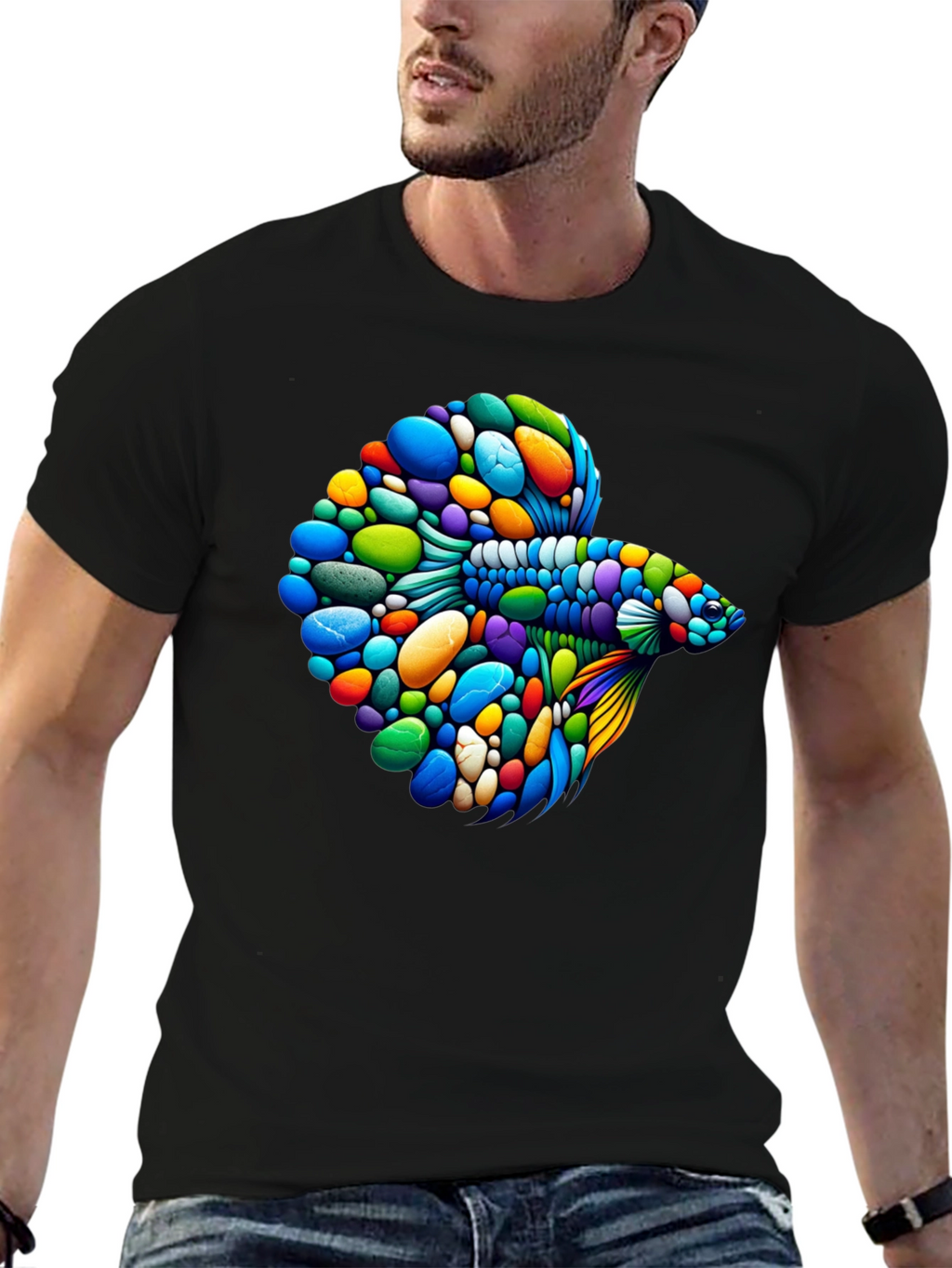 Vibrant Betta Fish Graphic Black T-Shirt