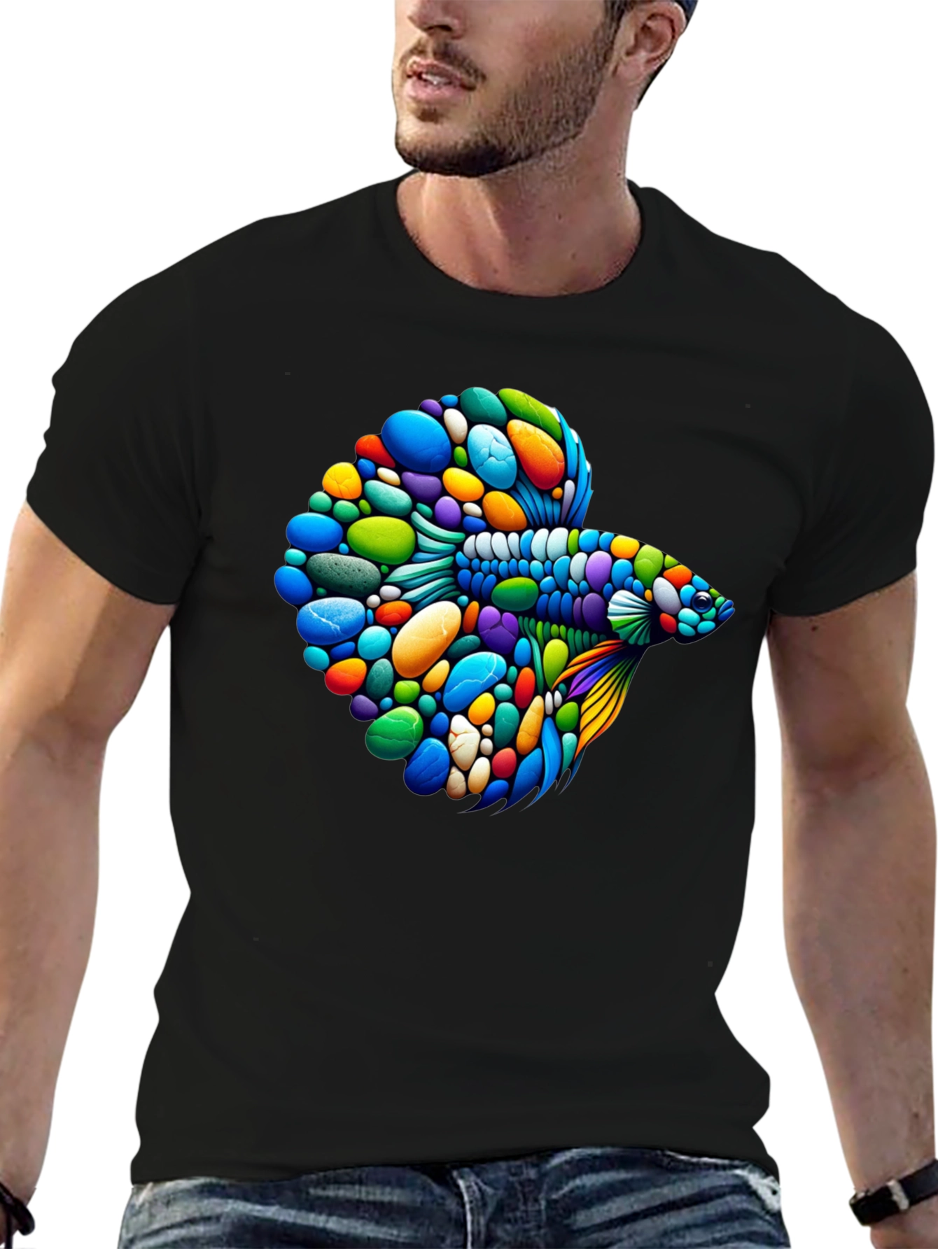 Vibrant Betta Fish Graphic Black T-Shirt