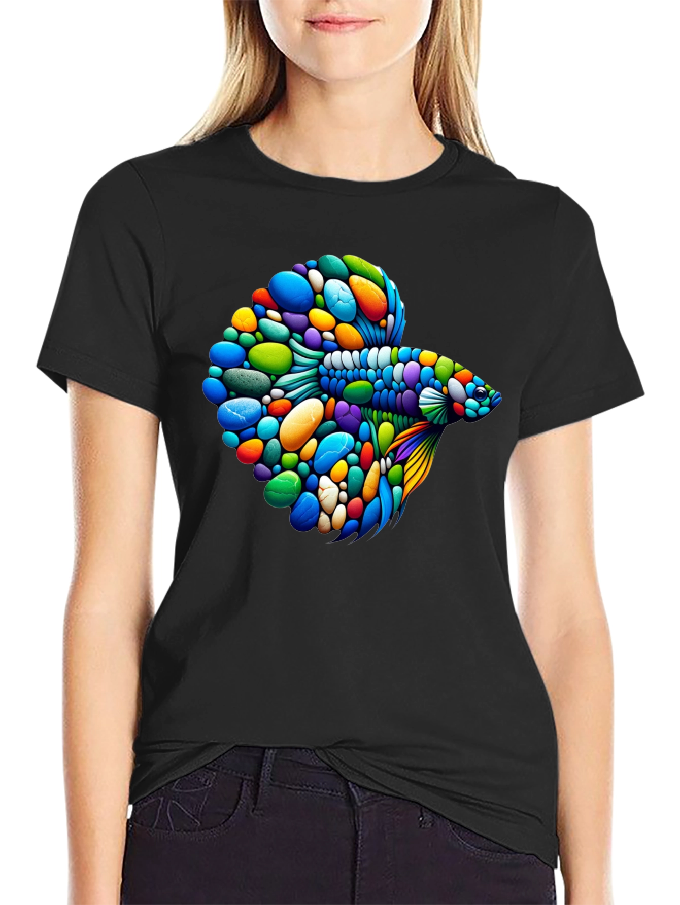 Vibrant Betta Fish Graphic Black T-Shirt