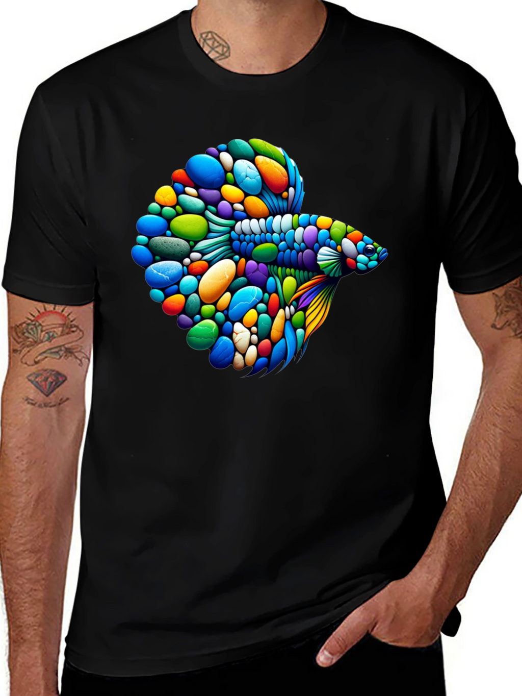 Vibrant Betta Fish Graphic Black T-Shirt