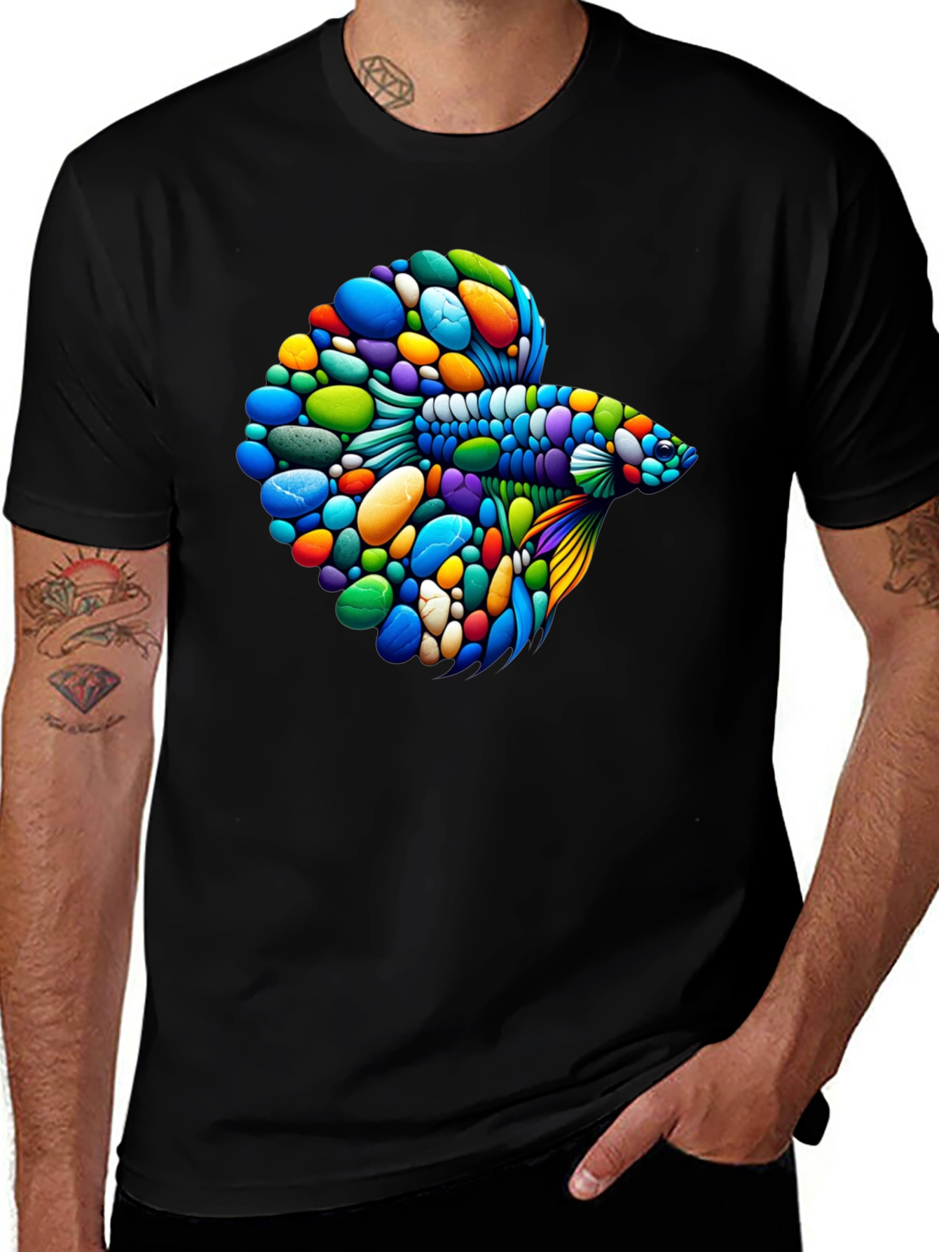 Vibrant Betta Fish Graphic Black T-Shirt