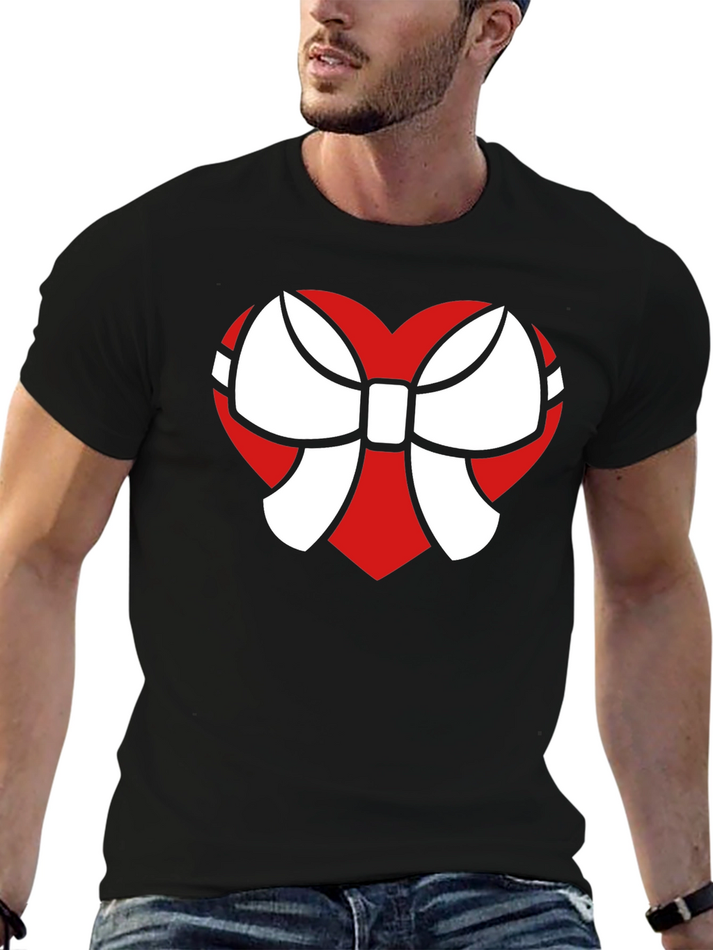 Heart Bow Graphic Tee - Stylish Black Cotton T-Shirt