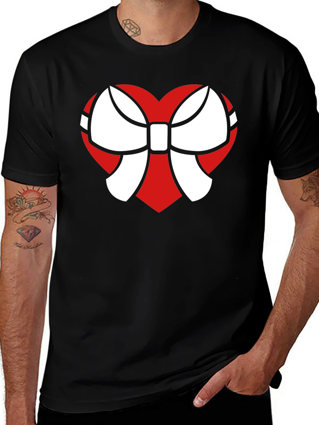 Heart Bow Graphic Tee - Stylish Black Cotton T-Shirt