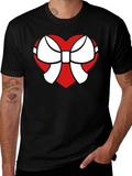 Heart Bow Graphic Tee - Stylish Black Cotton T-Shirt