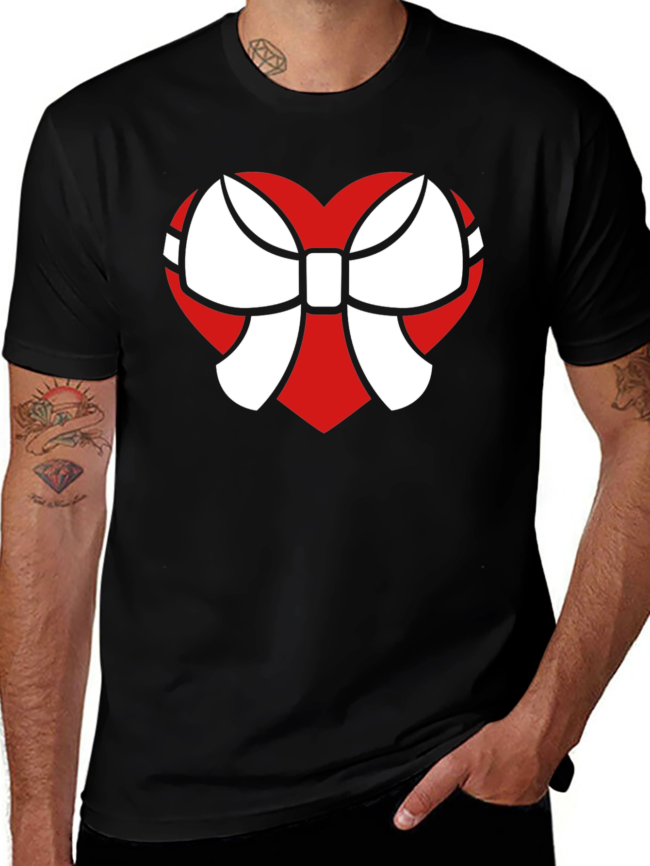 Heart Bow Graphic Tee - Stylish Black Cotton T-Shirt