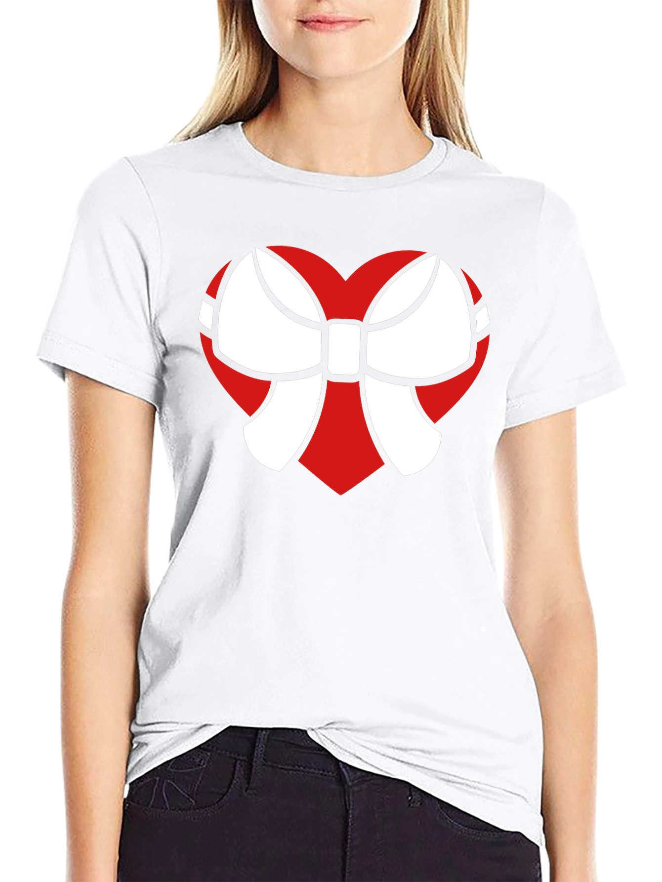 Heart Bow Graphic Tee - Stylish Black Cotton T-Shirt