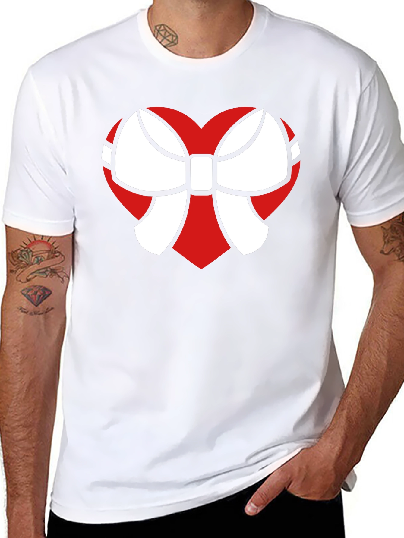 Heart Bow Graphic Tee - Stylish Black Cotton T-Shirt
