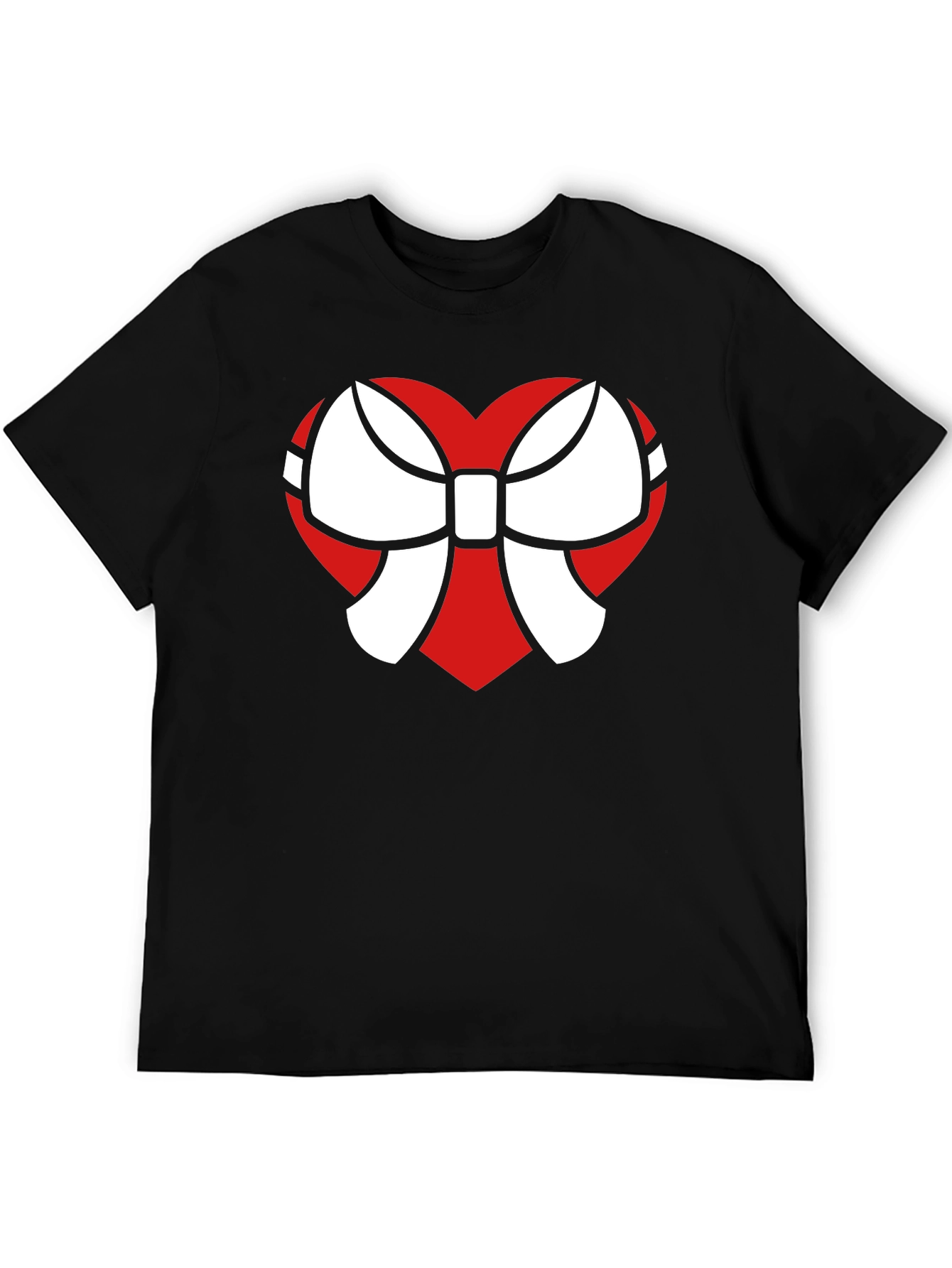 Heart Bow Graphic Tee - Stylish Black Cotton T-Shirt