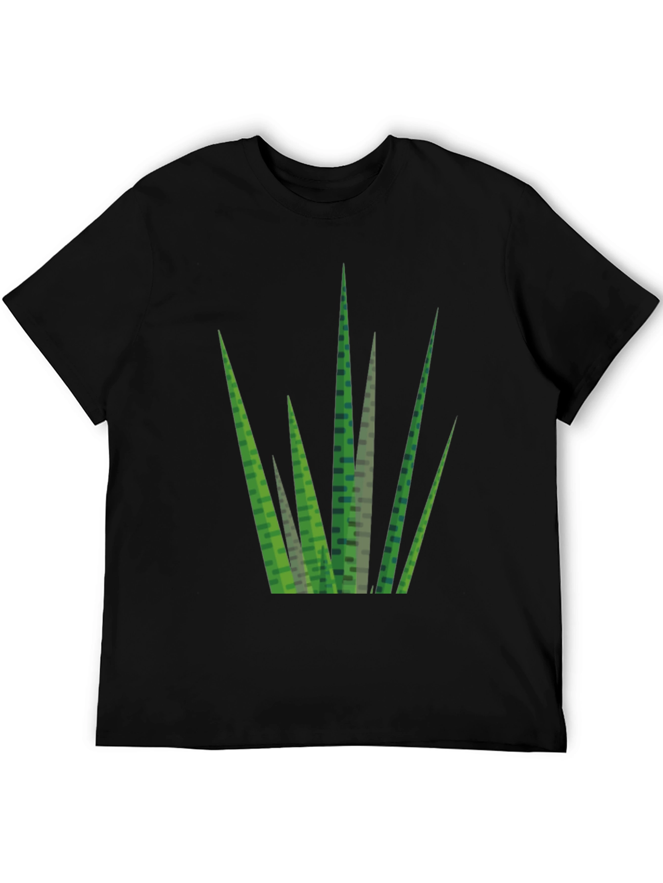 Geometric Grass Print Black T-Shirt