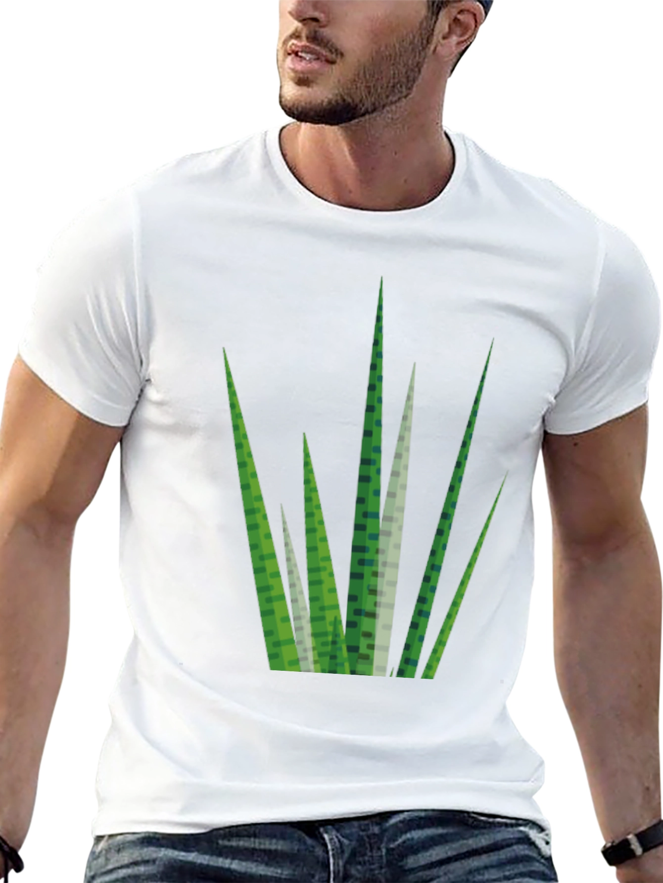 Geometric Grass Print Black T-Shirt
