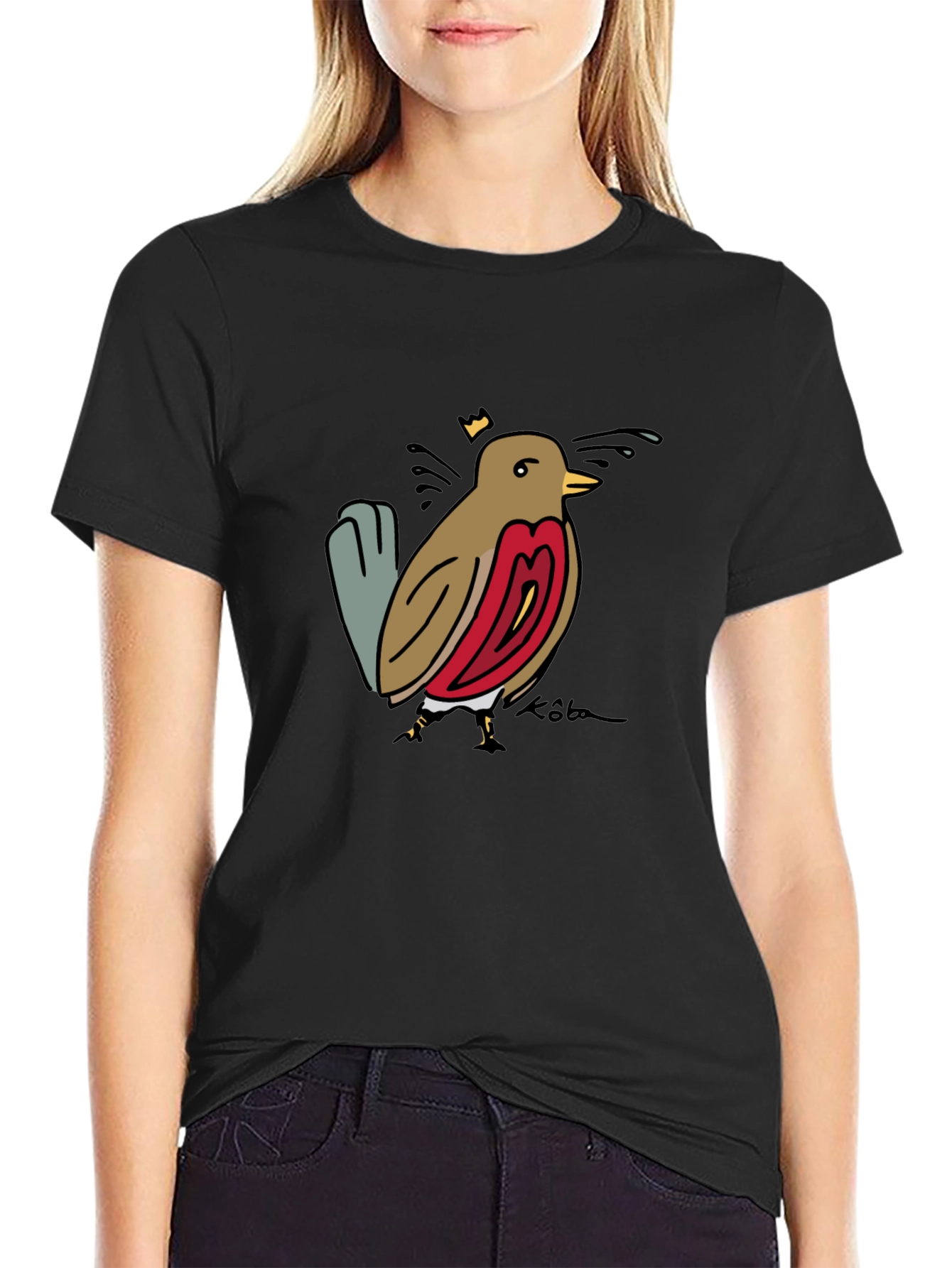 Bird Graphic Tee - Black Casual T-Shirt