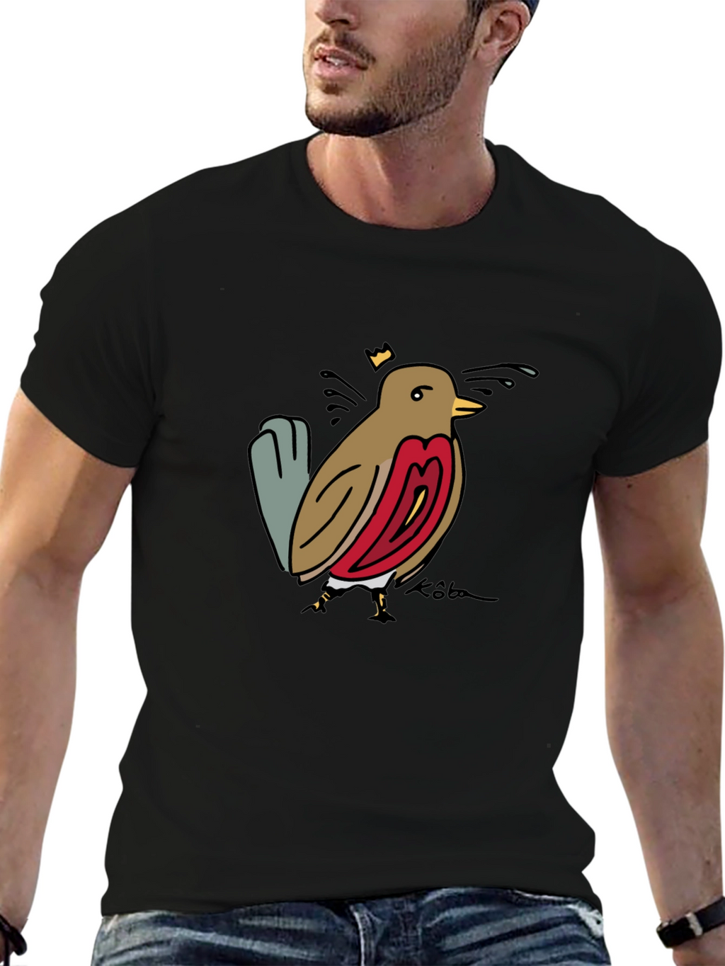 Bird Graphic Tee - Black Casual T-Shirt