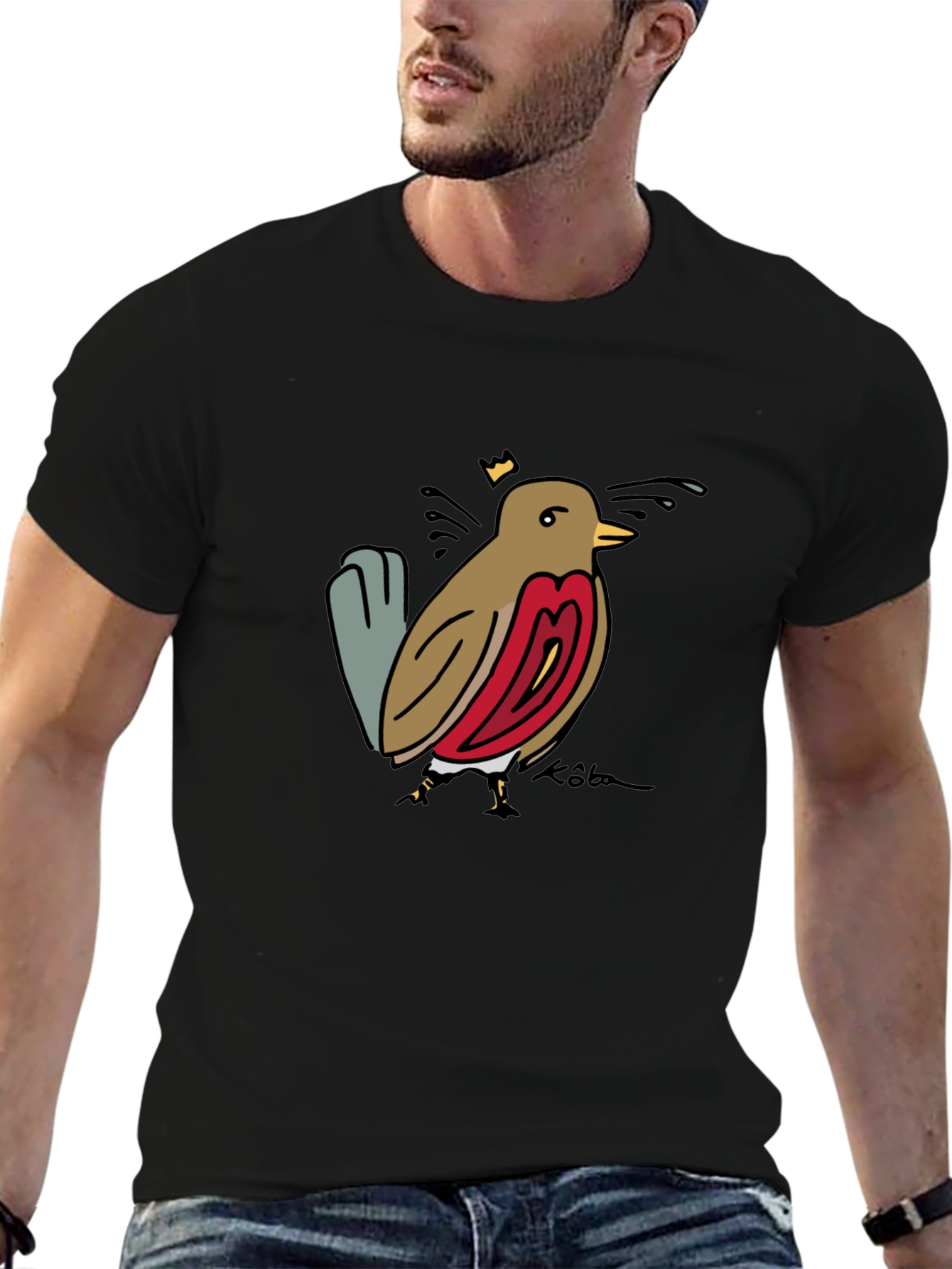 Bird Graphic Tee - Black Casual T-Shirt