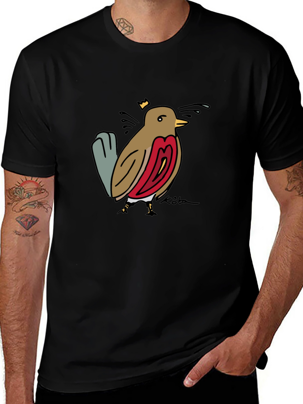 Bird Graphic Tee - Black Casual T-Shirt