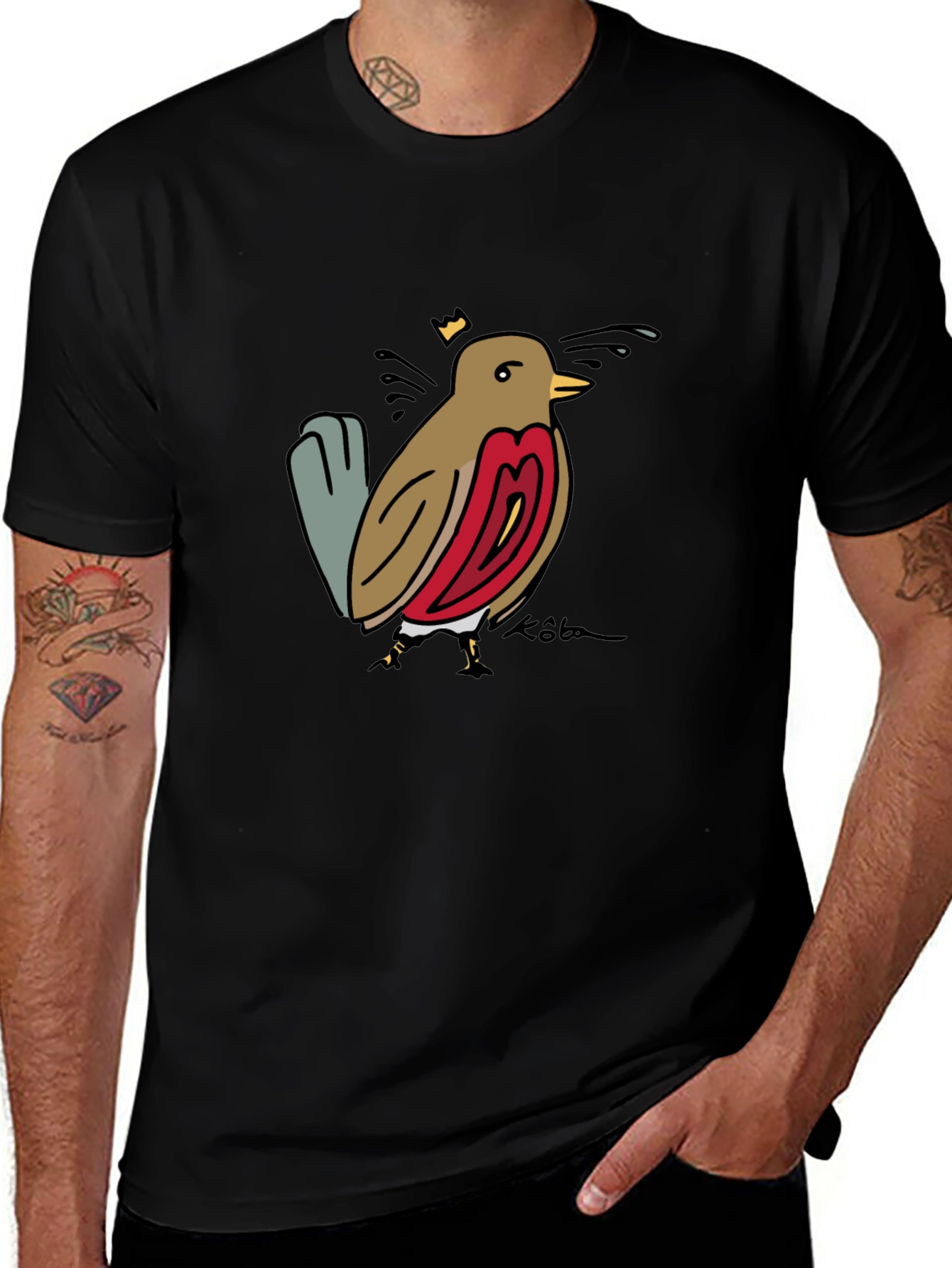 Bird Graphic Tee - Black Casual T-Shirt