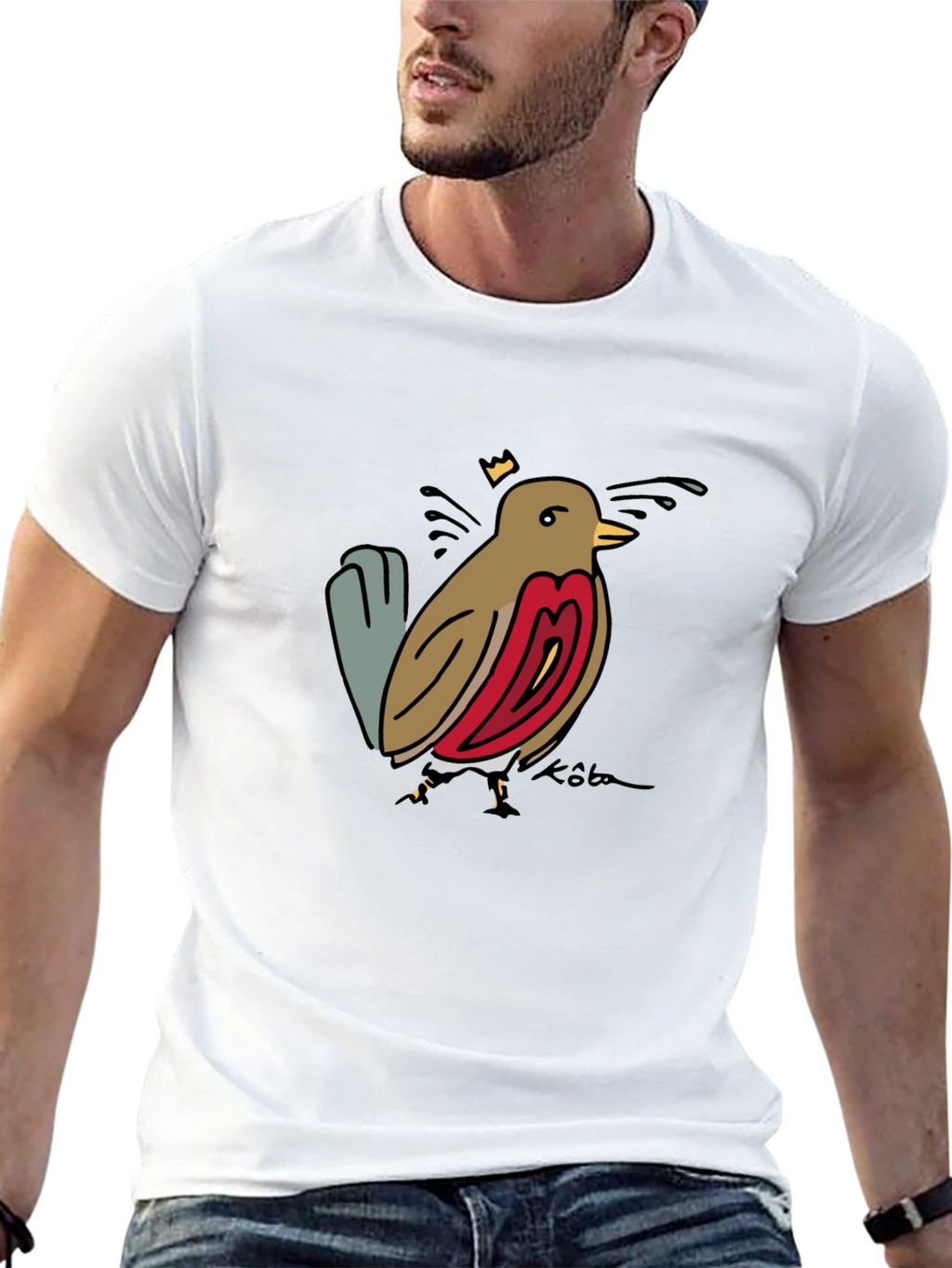 Bird Graphic Tee - Black Casual T-Shirt