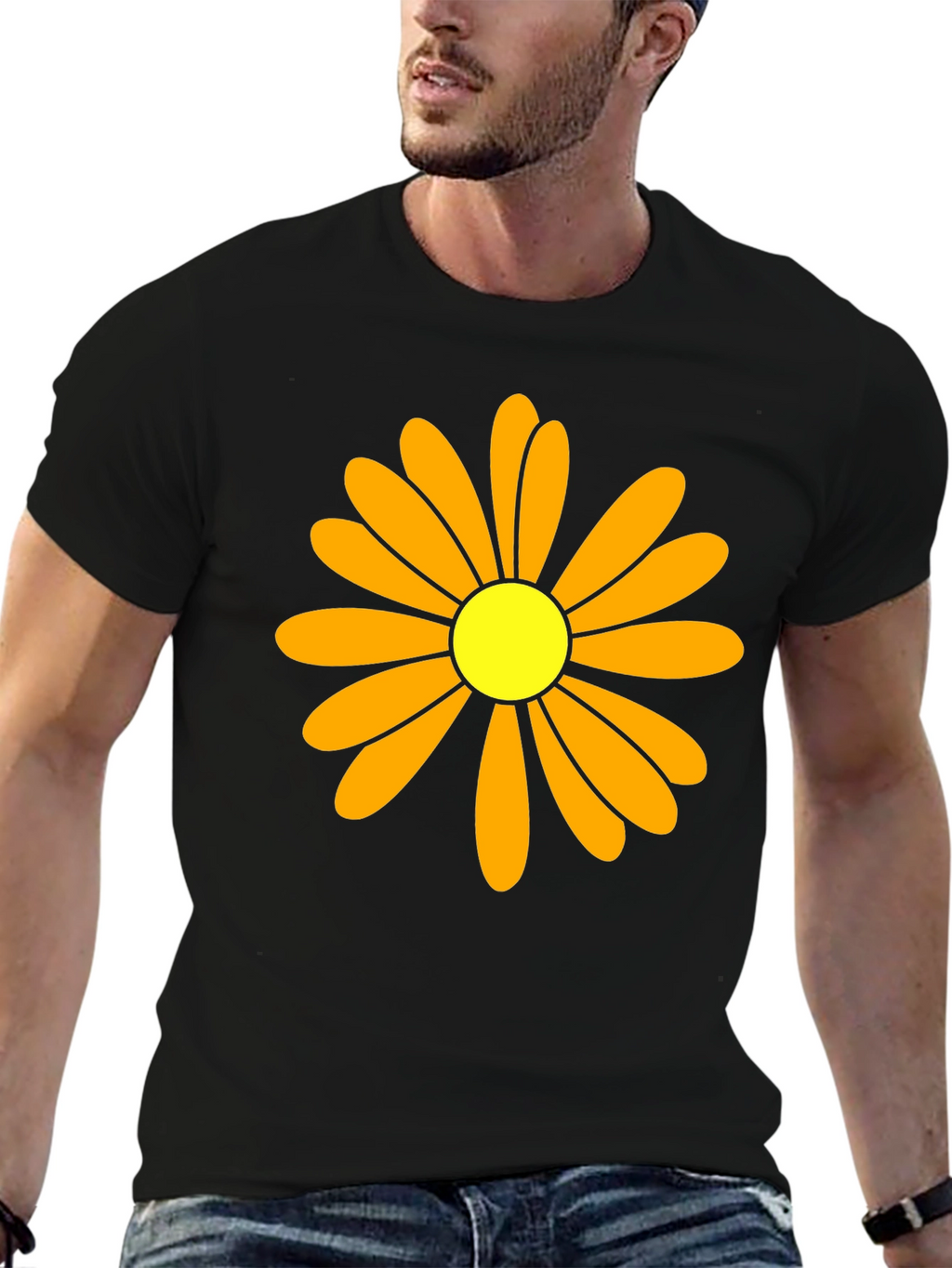 Daisy Flower Graphic Tee - Black Cotton T-Shirt