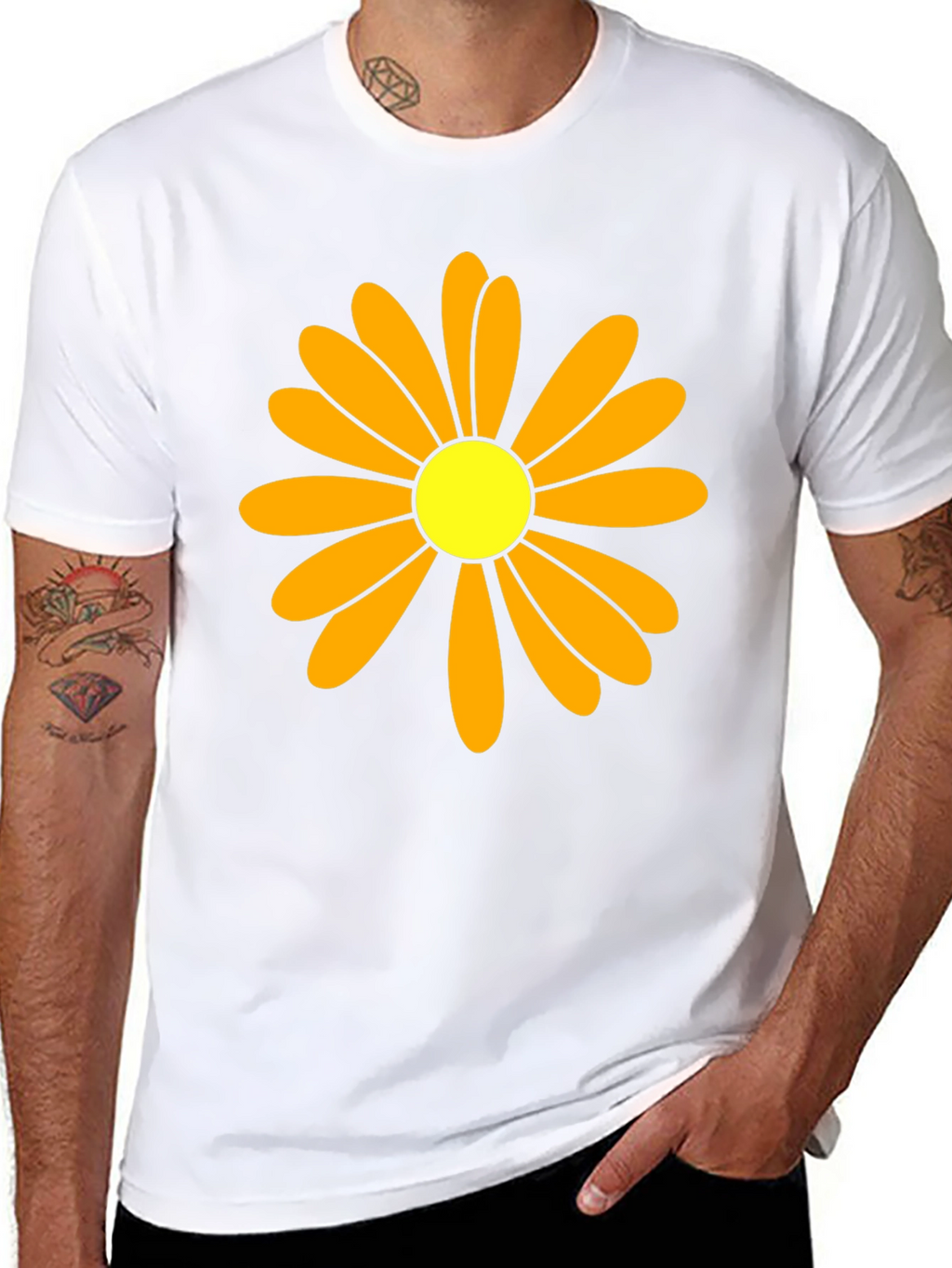 Daisy Flower Graphic Tee - Black Cotton T-Shirt