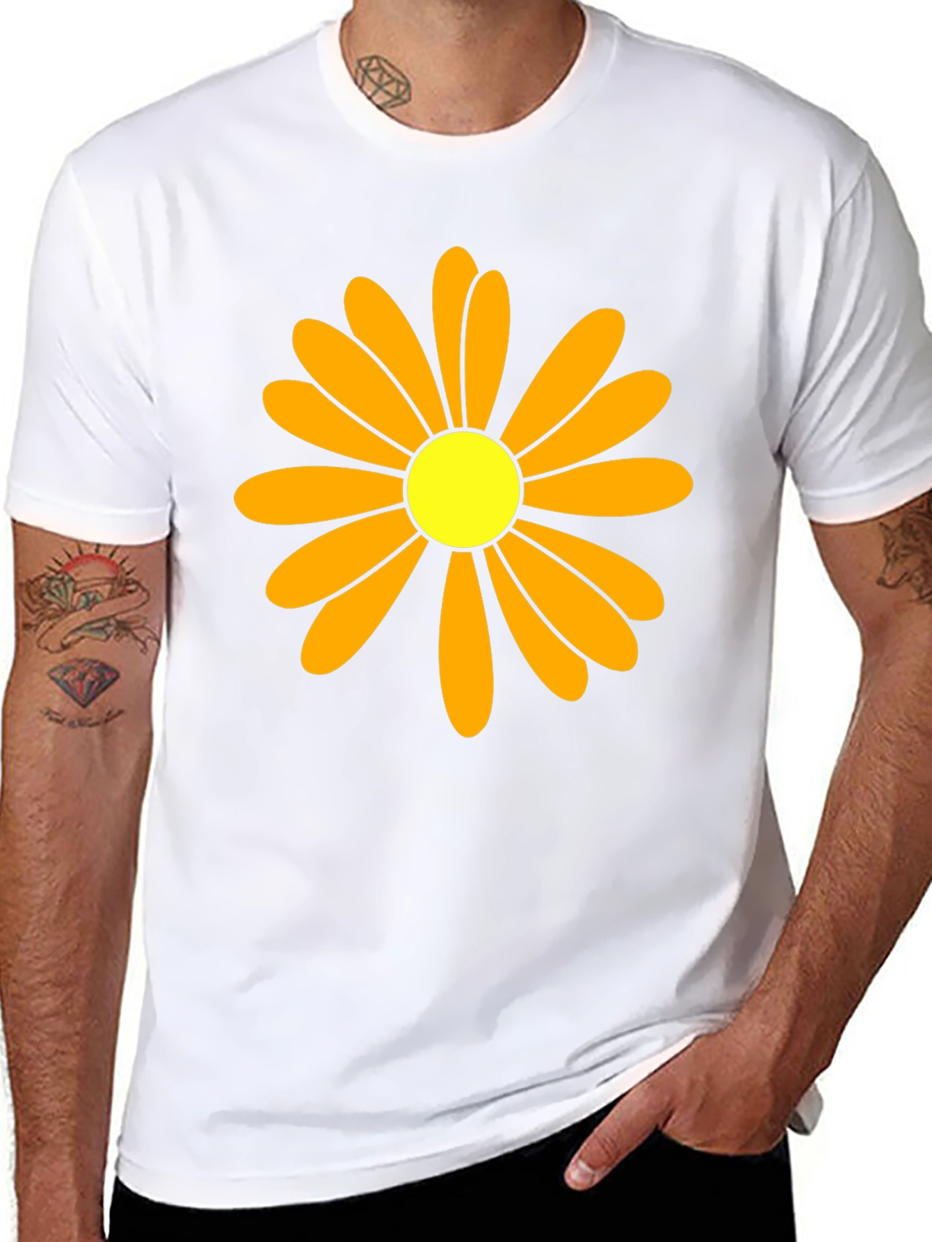 Daisy Flower Graphic Tee - Black Cotton T-Shirt