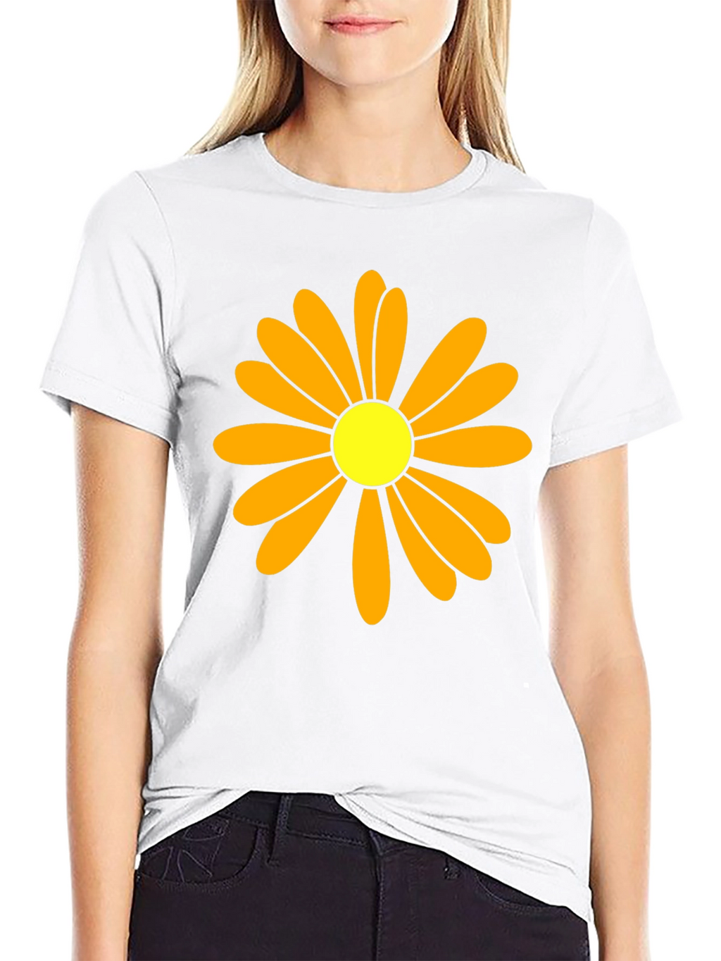 Daisy Flower Graphic Tee - Black Cotton T-Shirt