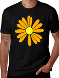 Daisy Flower Graphic Tee - Black Cotton T-Shirt