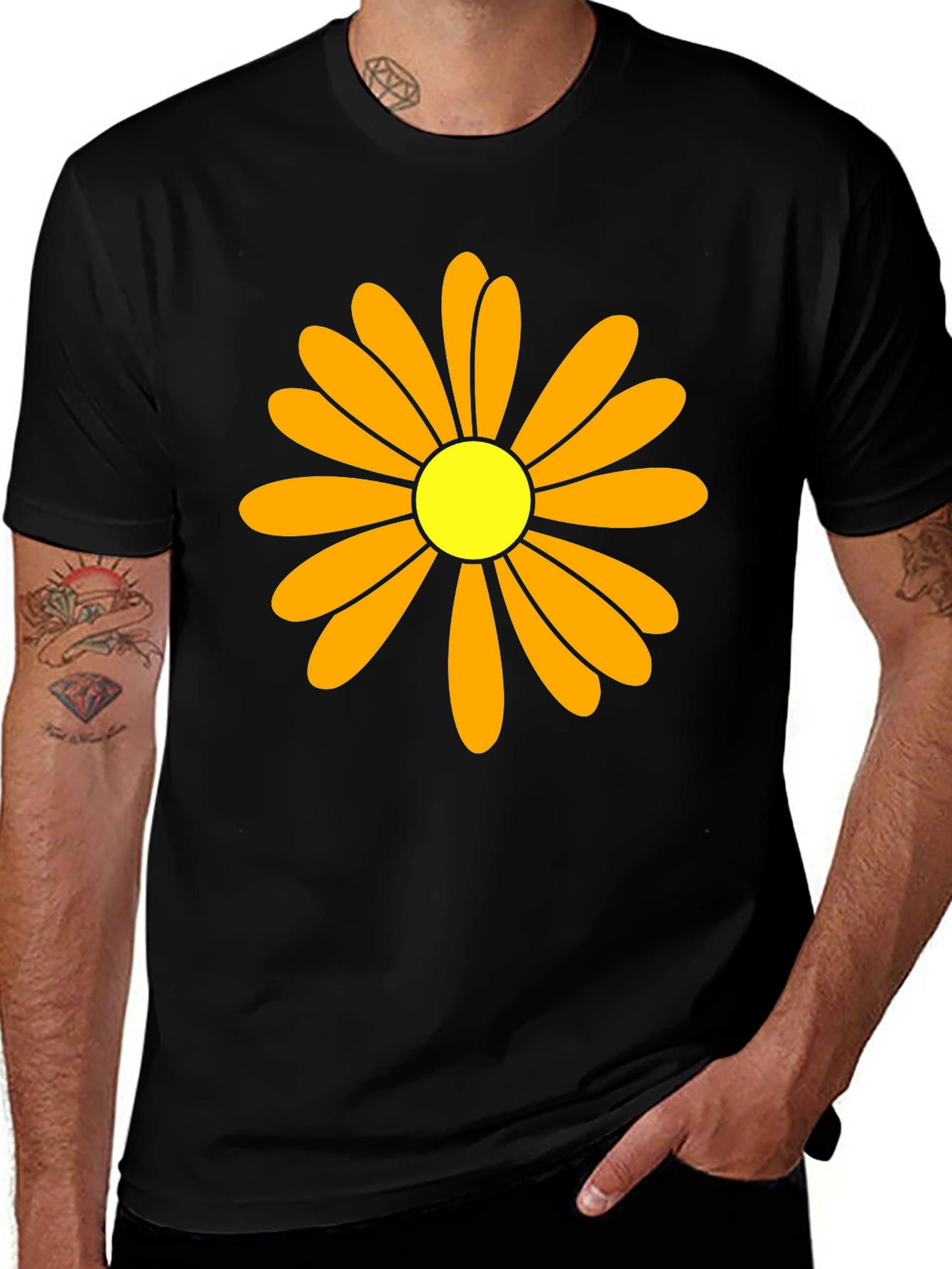 Daisy Flower Graphic Tee - Black Cotton T-Shirt