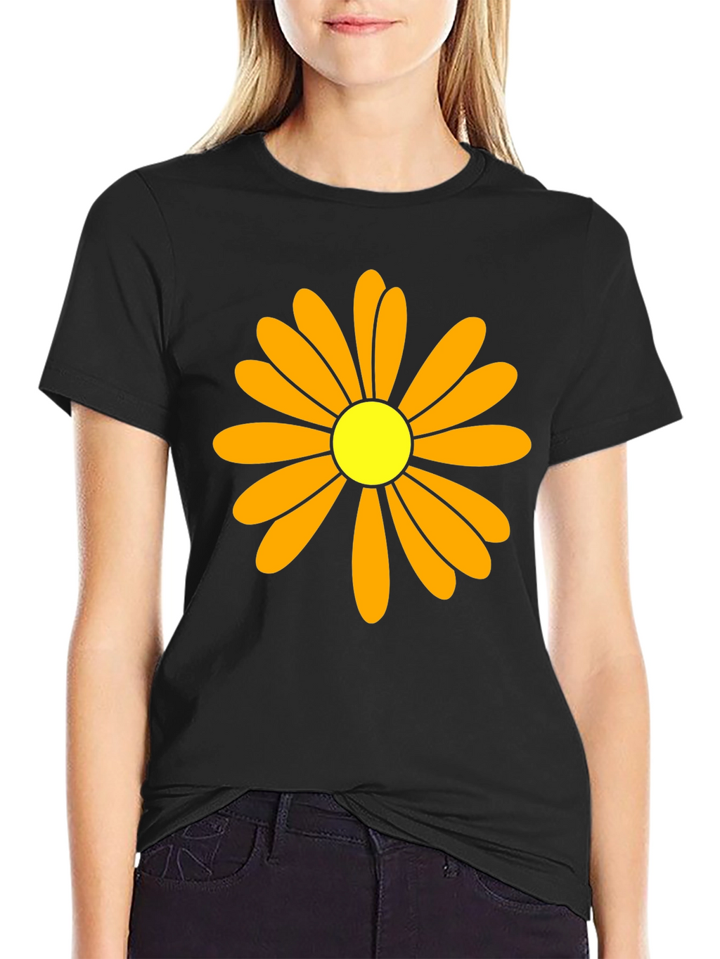 Daisy Flower Graphic Tee - Black Cotton T-Shirt