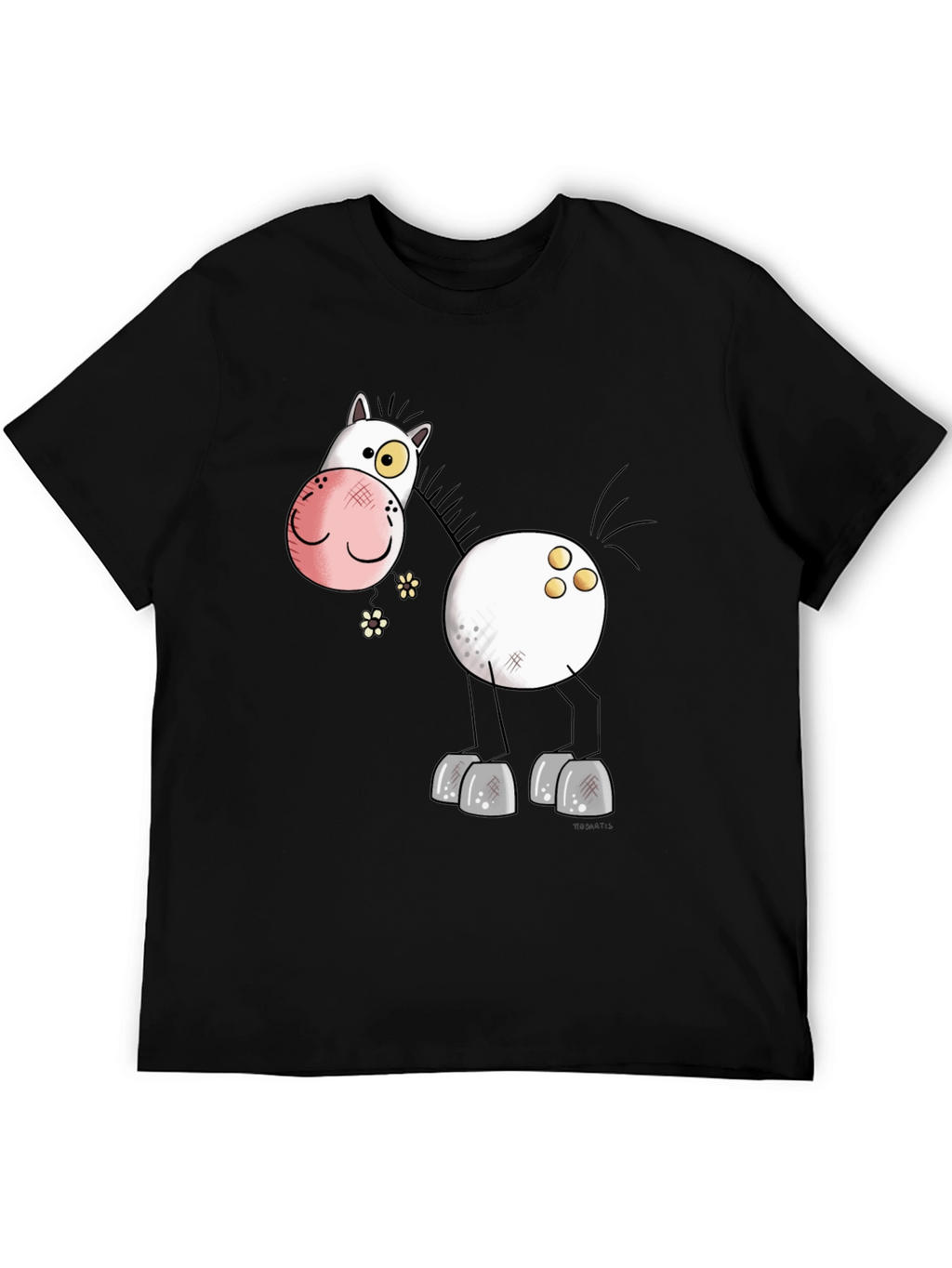 Funny Cartoon Horse Black T-Shirt