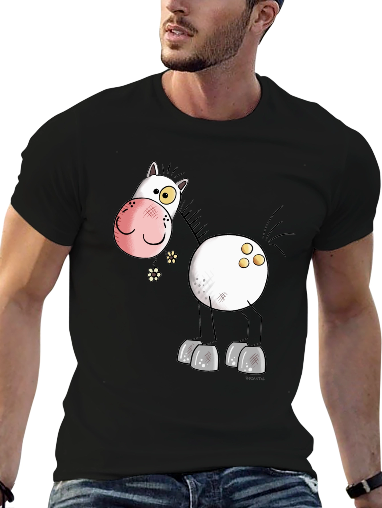 Funny Cartoon Horse Black T-Shirt