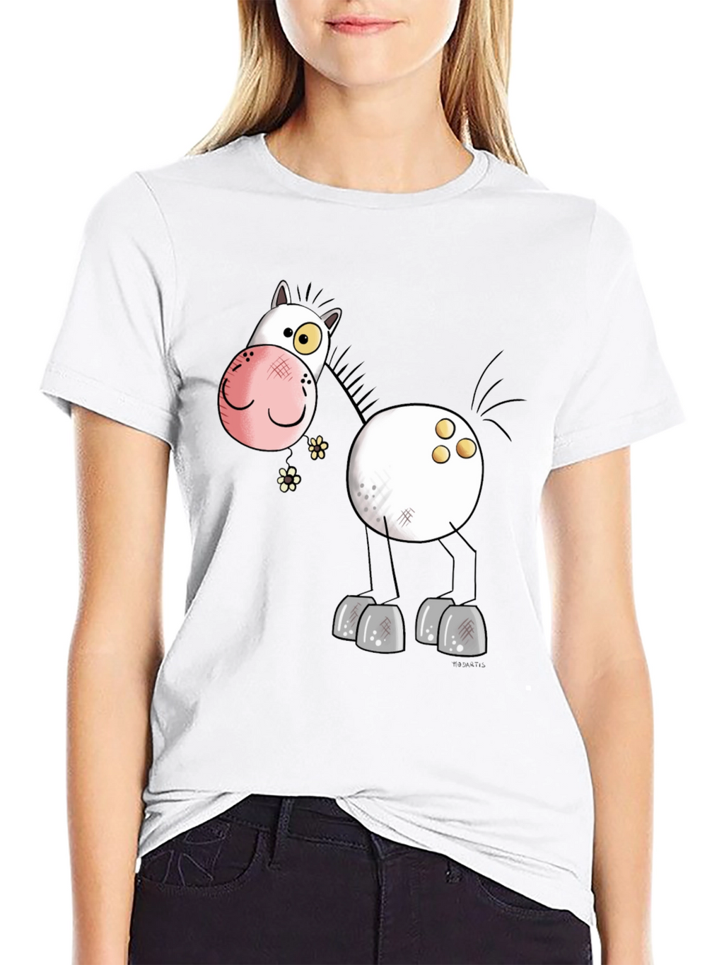 Funny Cartoon Horse Black T-Shirt