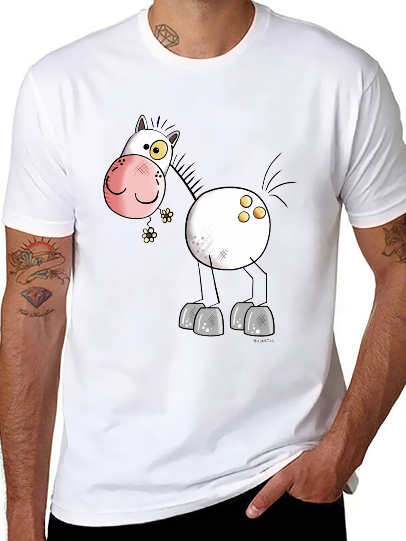Funny Cartoon Horse Black T-Shirt