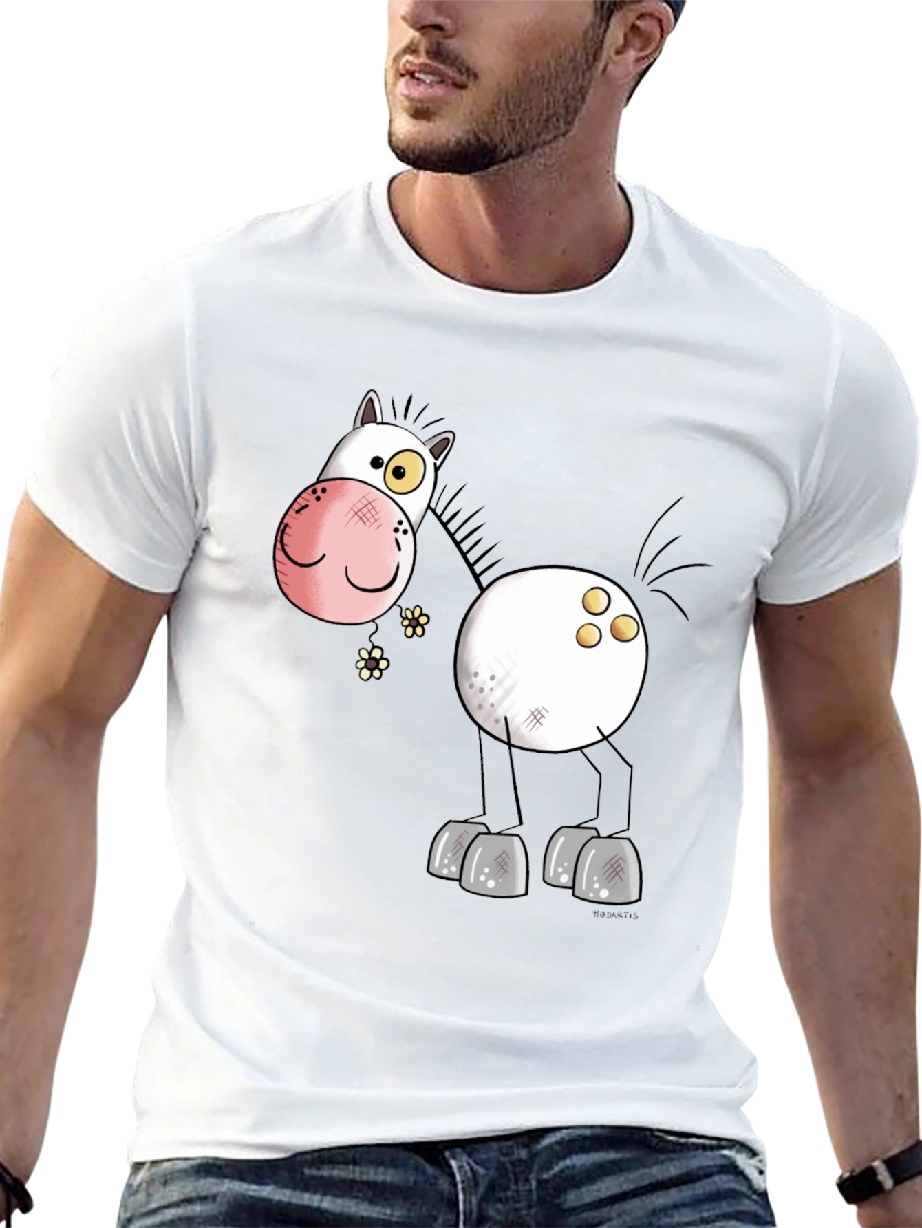 Funny Cartoon Horse Black T-Shirt