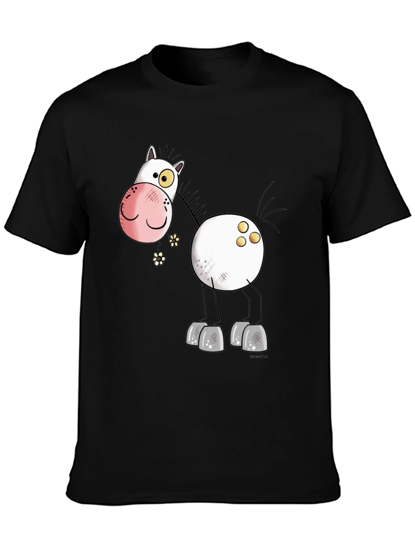 Funny Cartoon Horse Black T-Shirt
