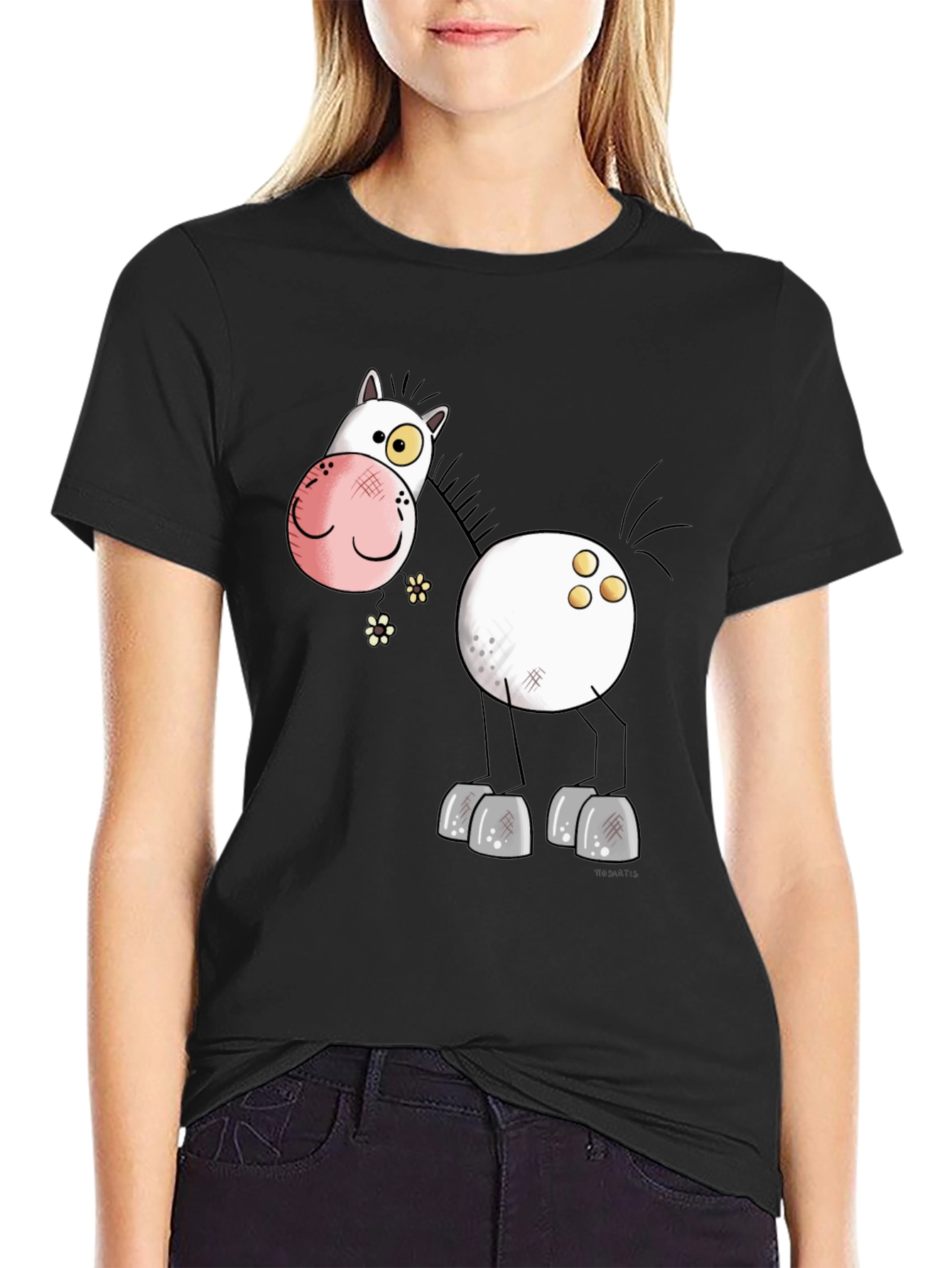 Funny Cartoon Horse Black T-Shirt