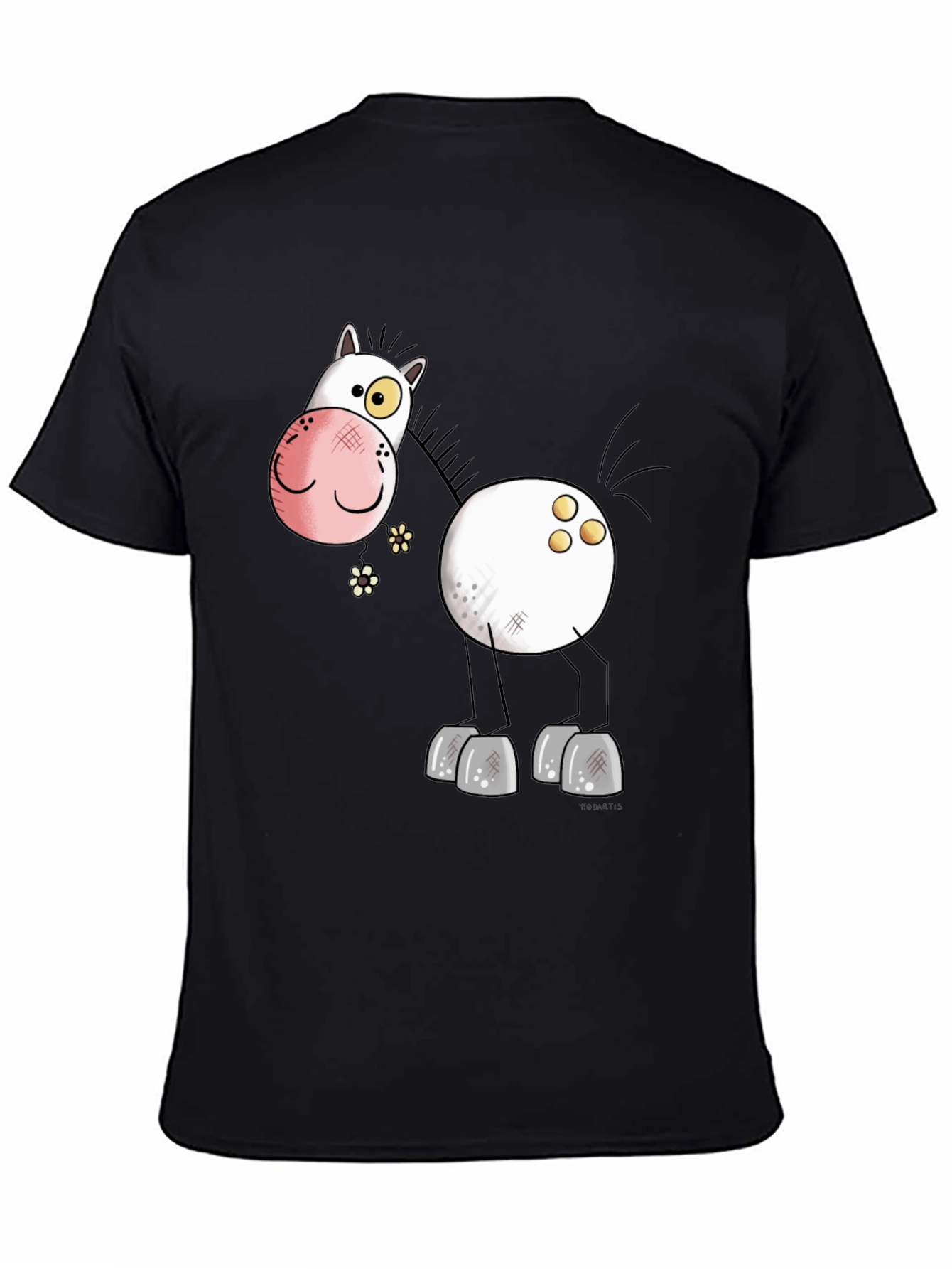 Funny Cartoon Horse Black T-Shirt