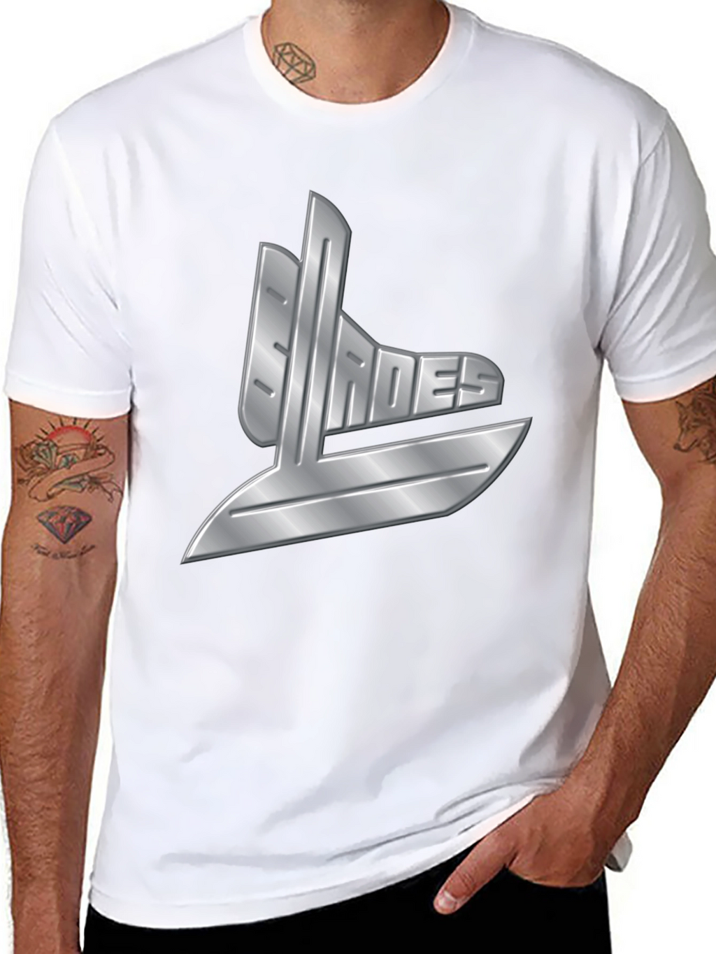 Mens Black T-Shirt with Silver Graphic Design