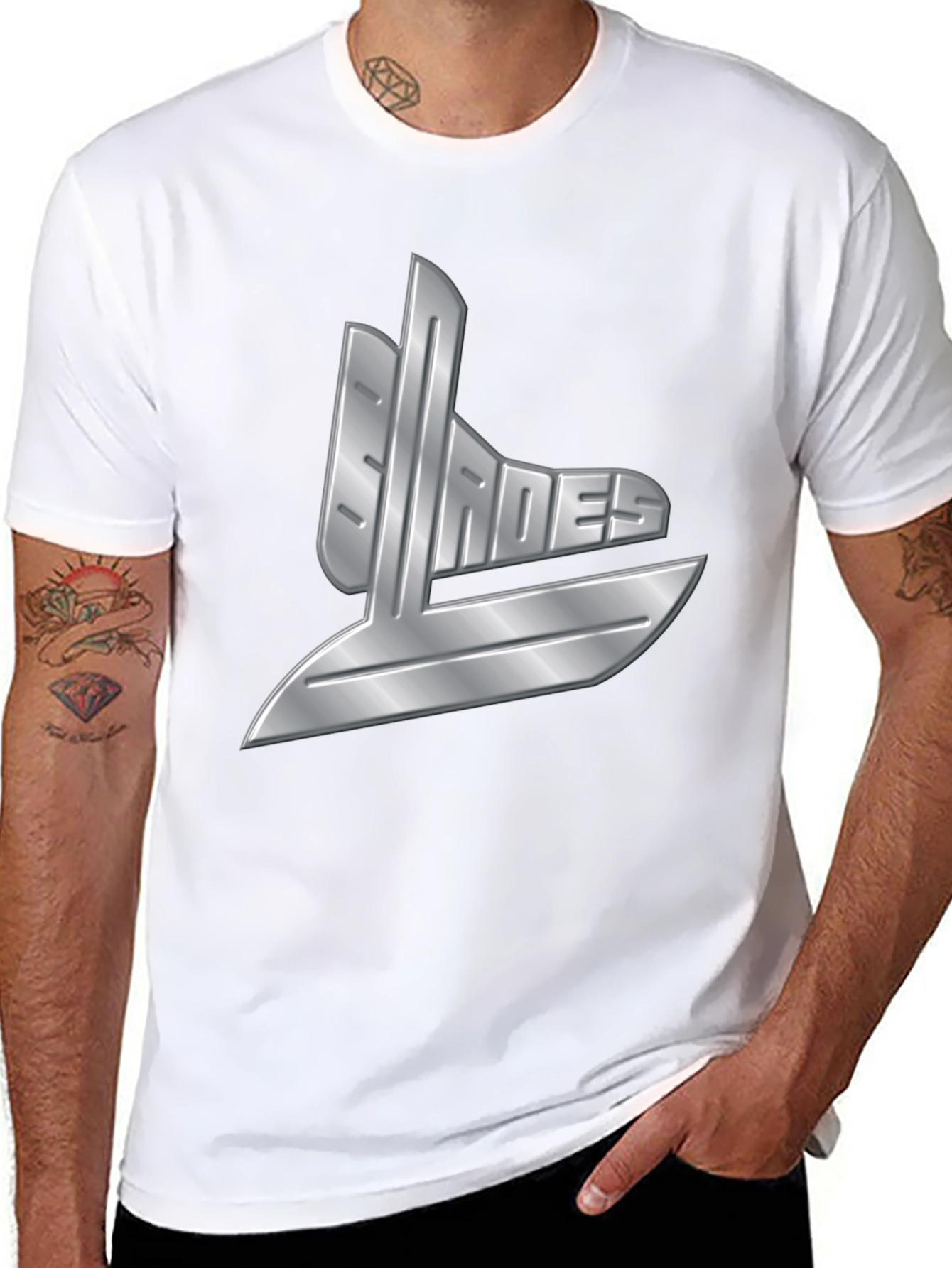 Mens Black T-Shirt with Silver Graphic Design