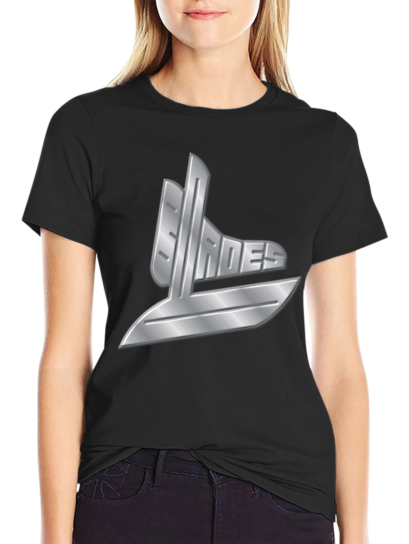 Mens Black T-Shirt with Silver Graphic Design