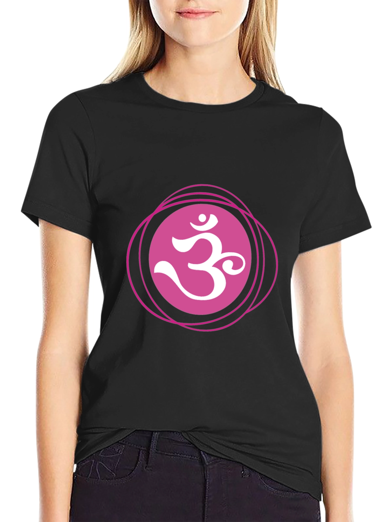 Om Symbol Graphic Tee - Spiritual Black Cotton T-Shirt