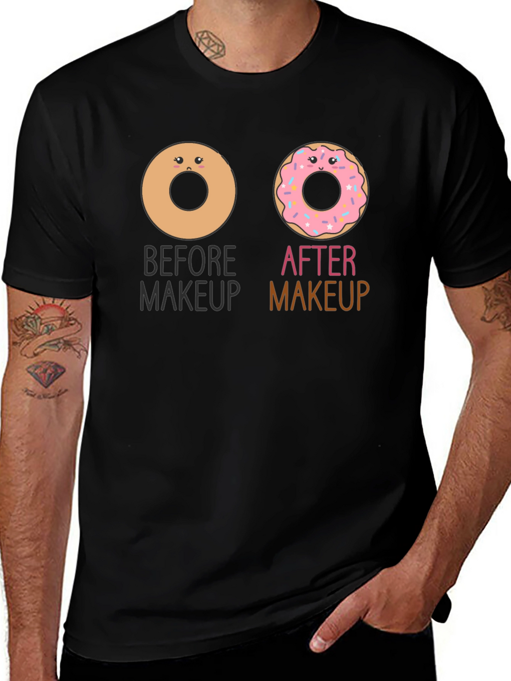 Donut Makeup T-Shirt Funny Graphic Tee