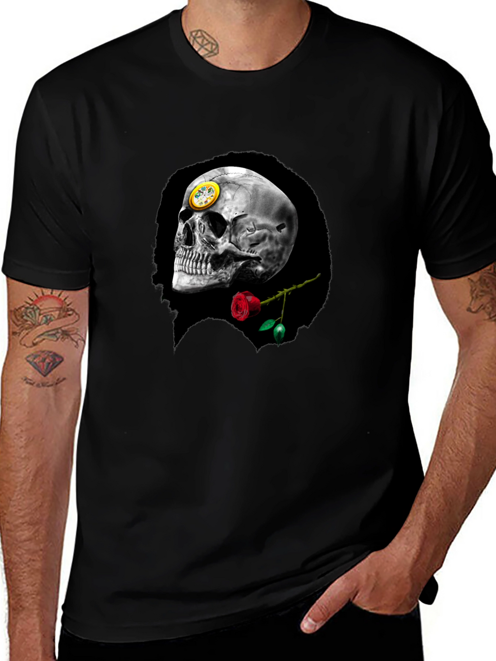 Skull & Rose Graphic Tee - Black