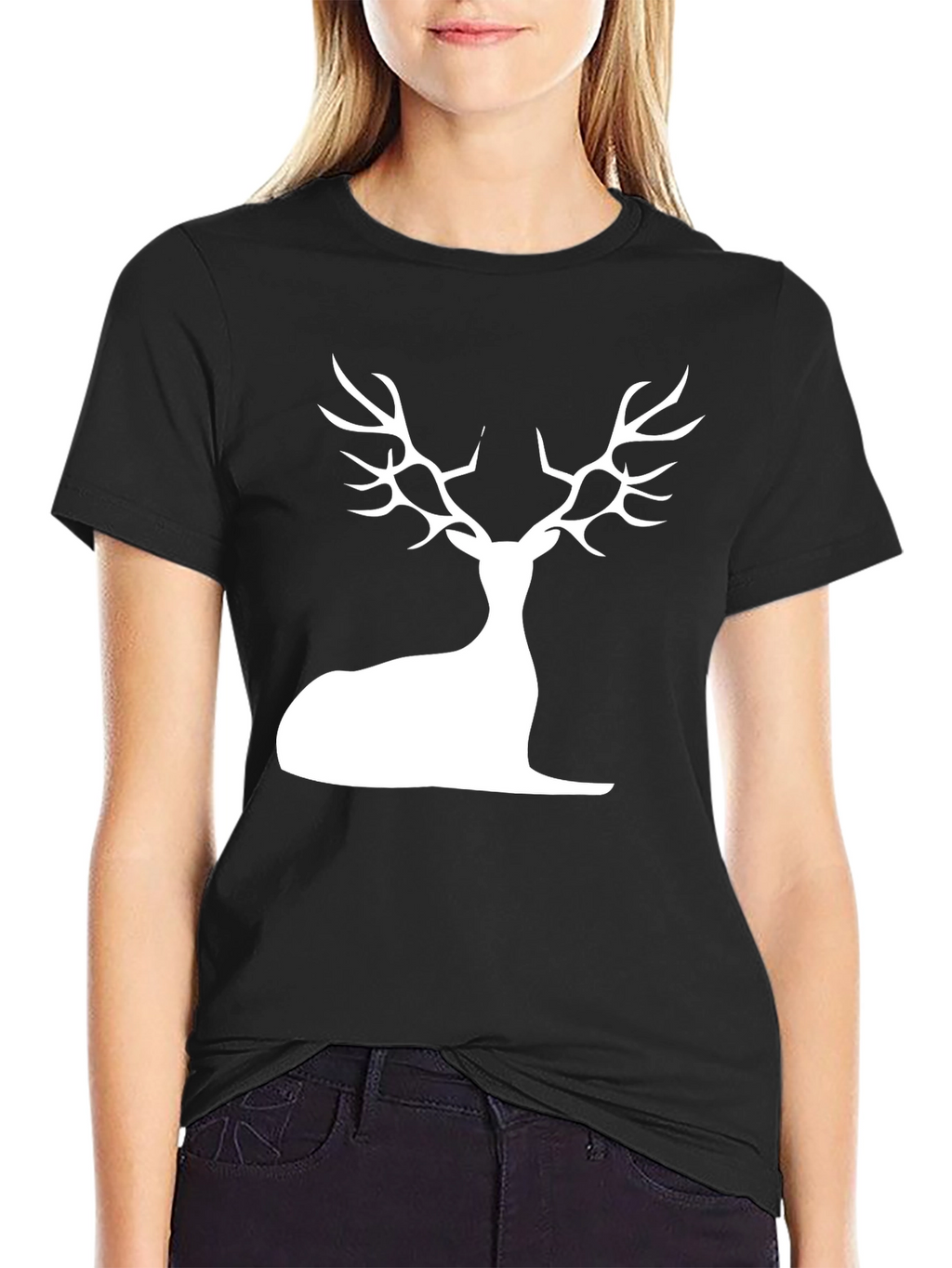 Stylish Black Deer Silhouette Graphic Tee